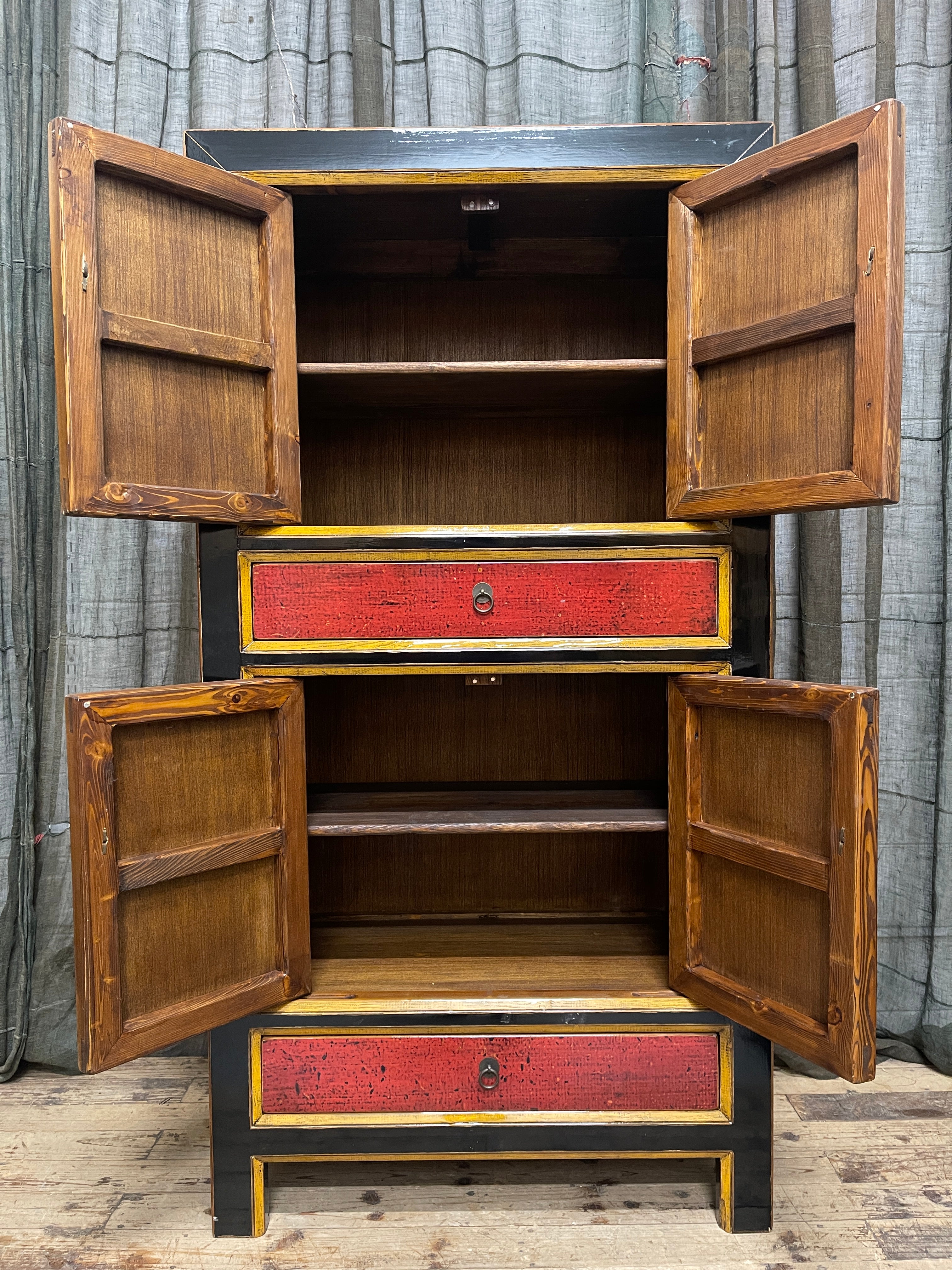 Provincial Style Chinese Black Lacquered Cabinet