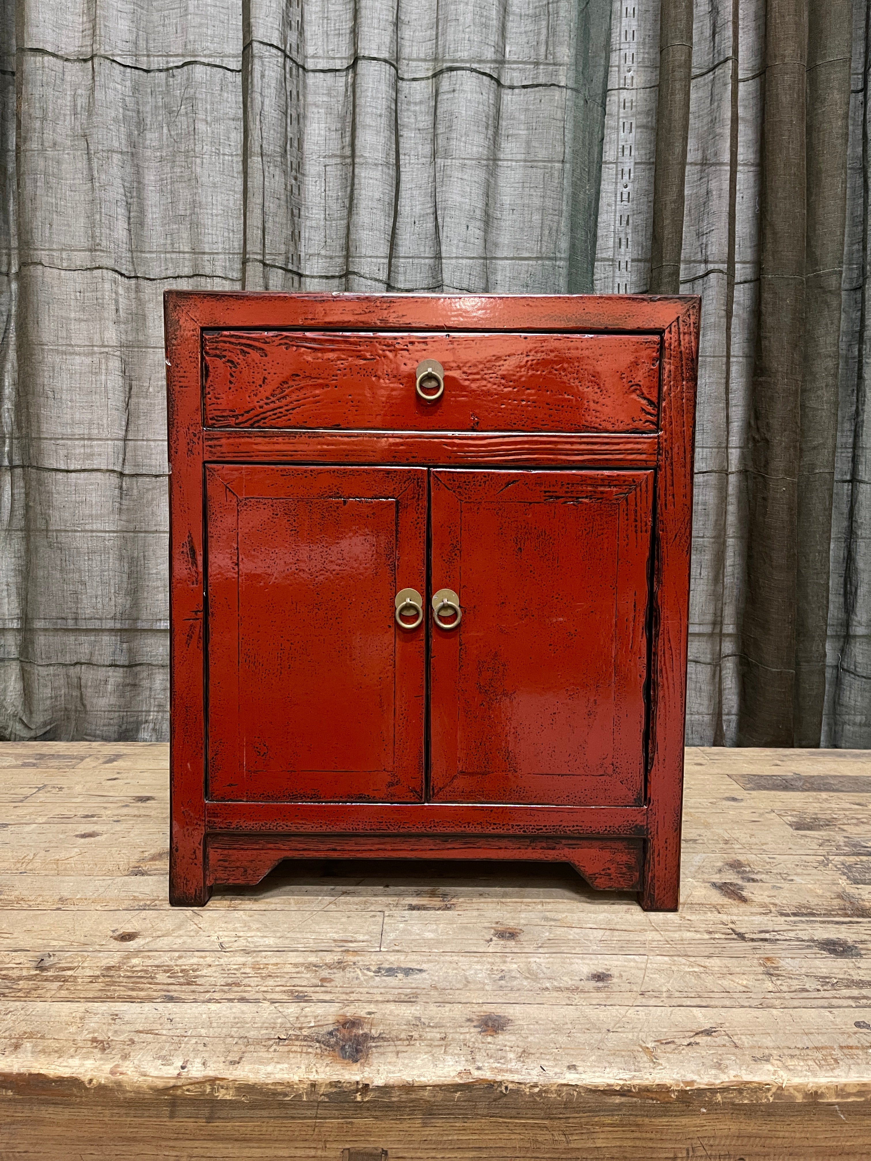 Provincial Style Chinese Red Lacquered Side Cabinet
