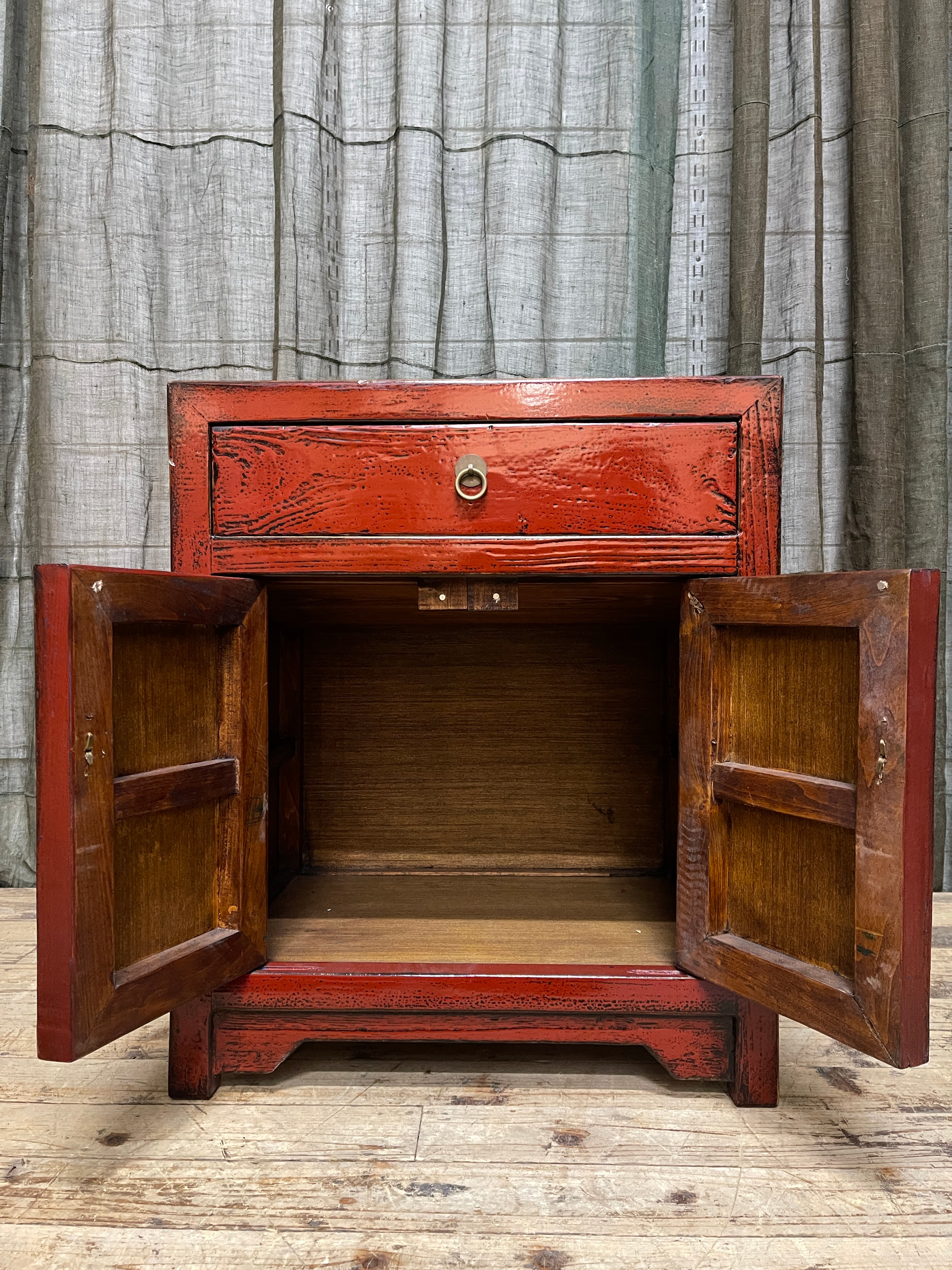 Provincial Style Chinese Red Lacquered Side Cabinet