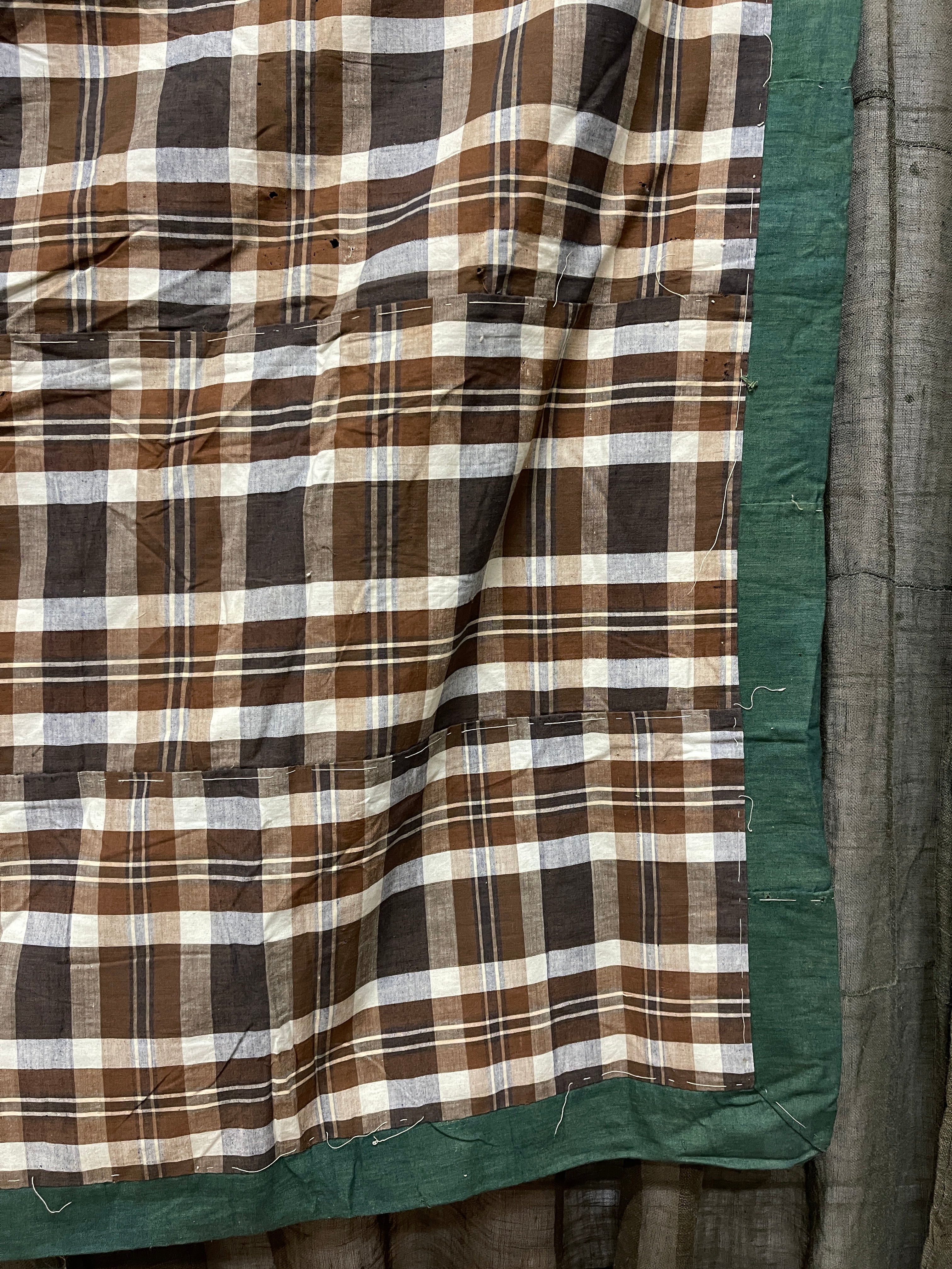 Vintage Japanese Check / Green Cotton Textile