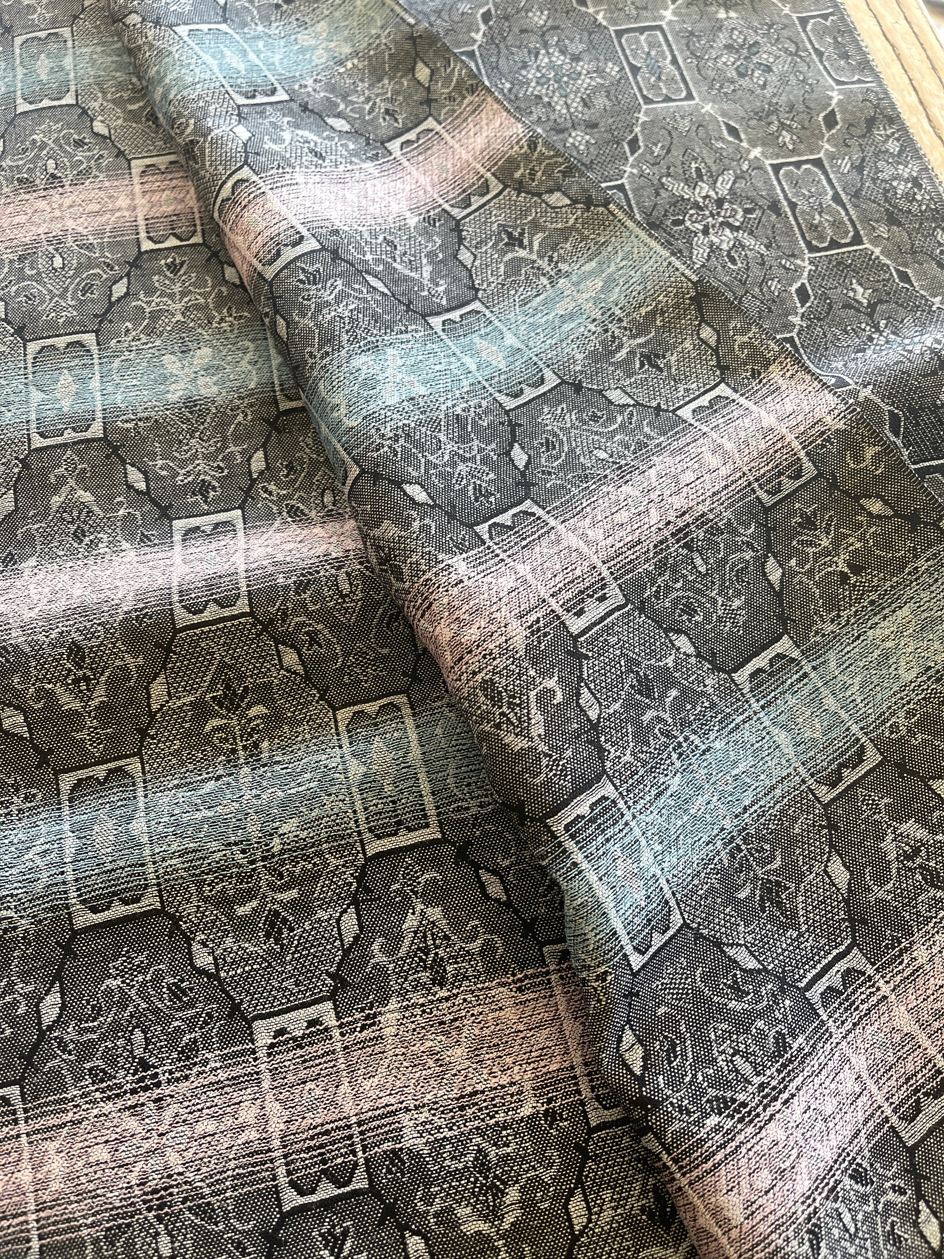 Japanese Wool Fabric, Grey with Geometric and Floral Pattern