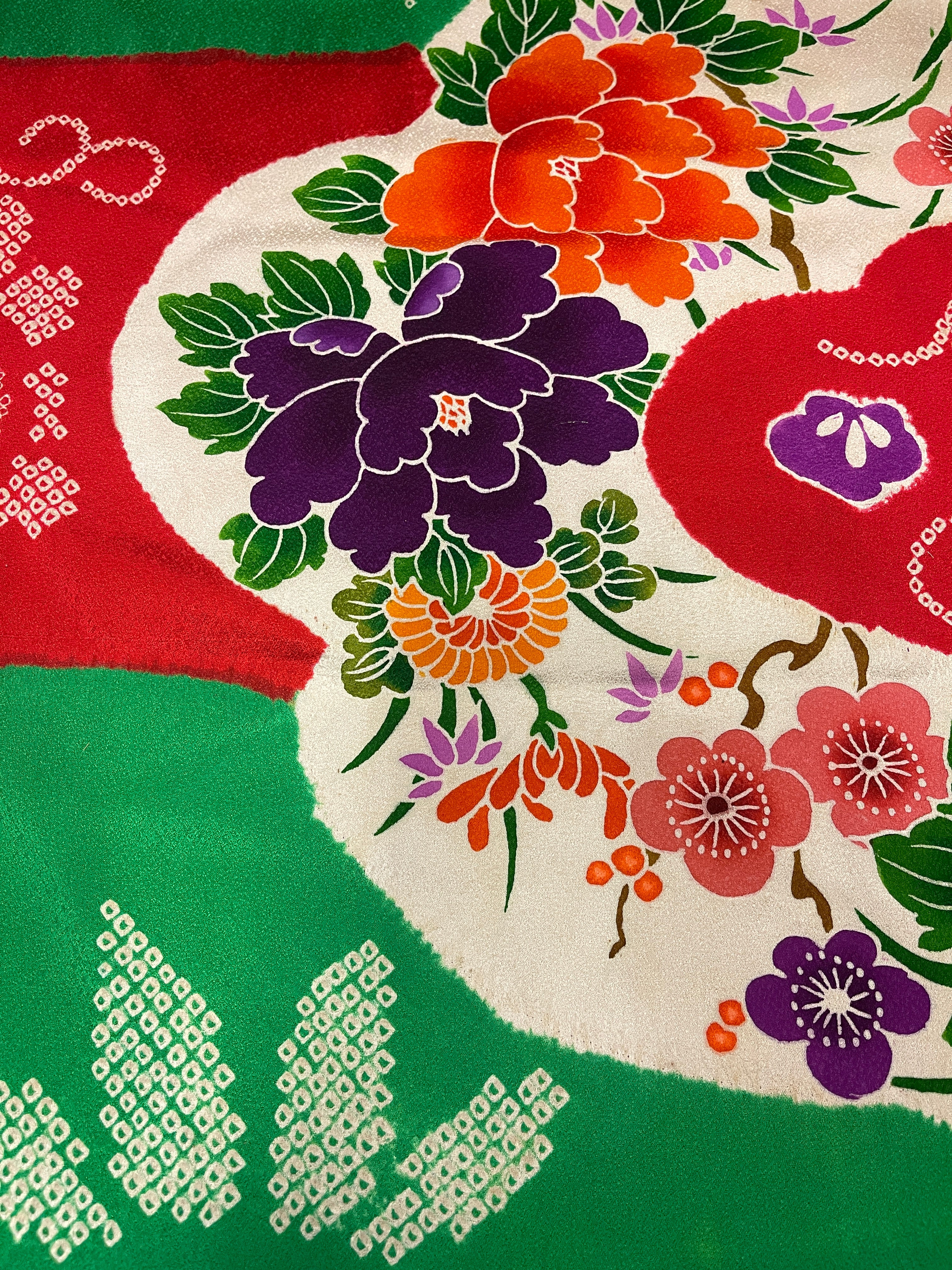 Japanese Red & Green Shibori Silk