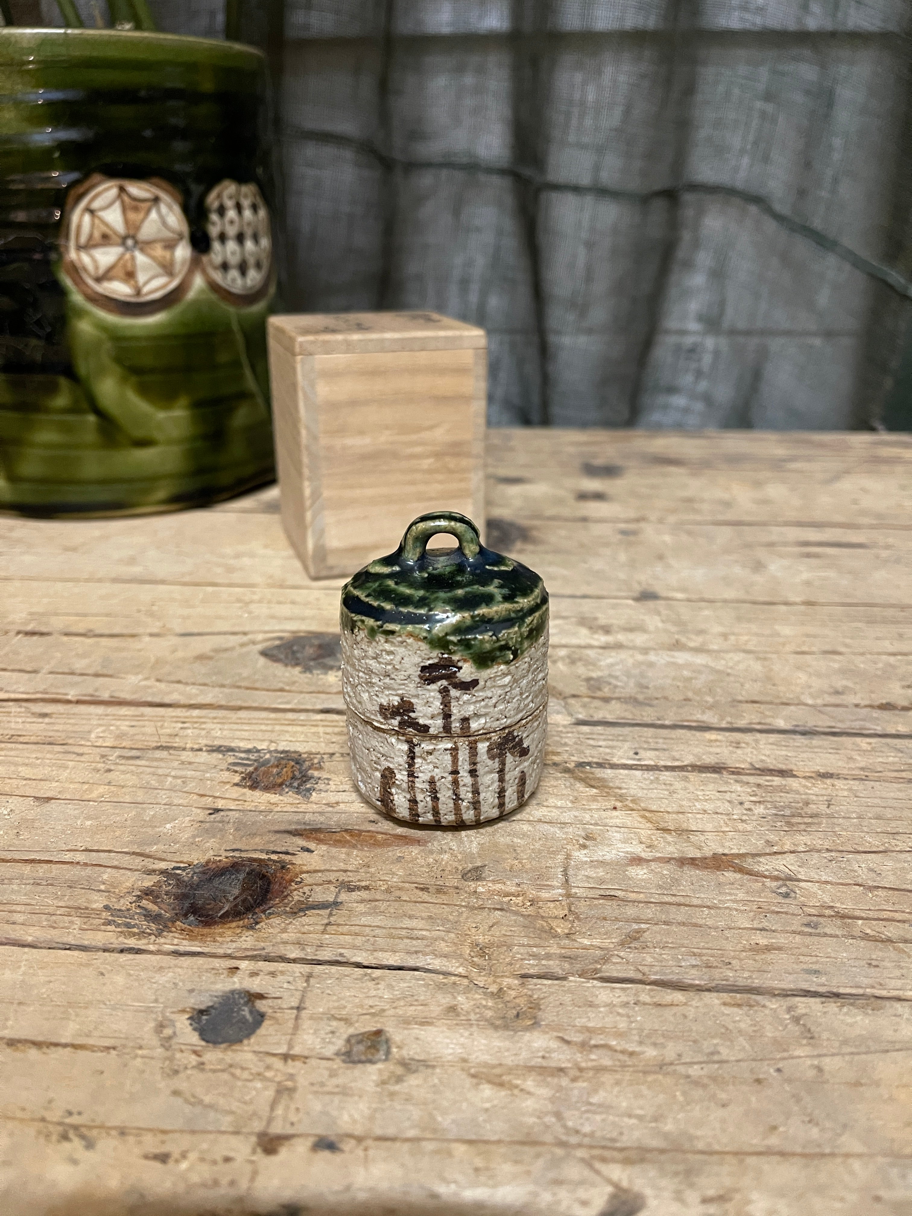 Vintage Japanese Oribe Kogo, Incense Container