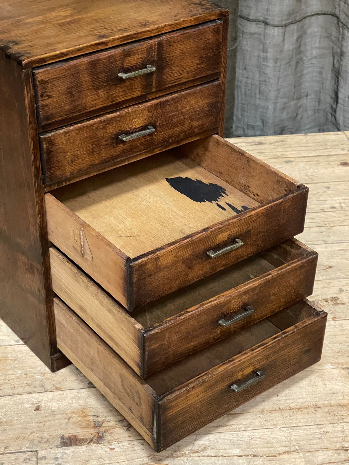 Vintage Japanese oak five drawer document box, 1920s, view 6