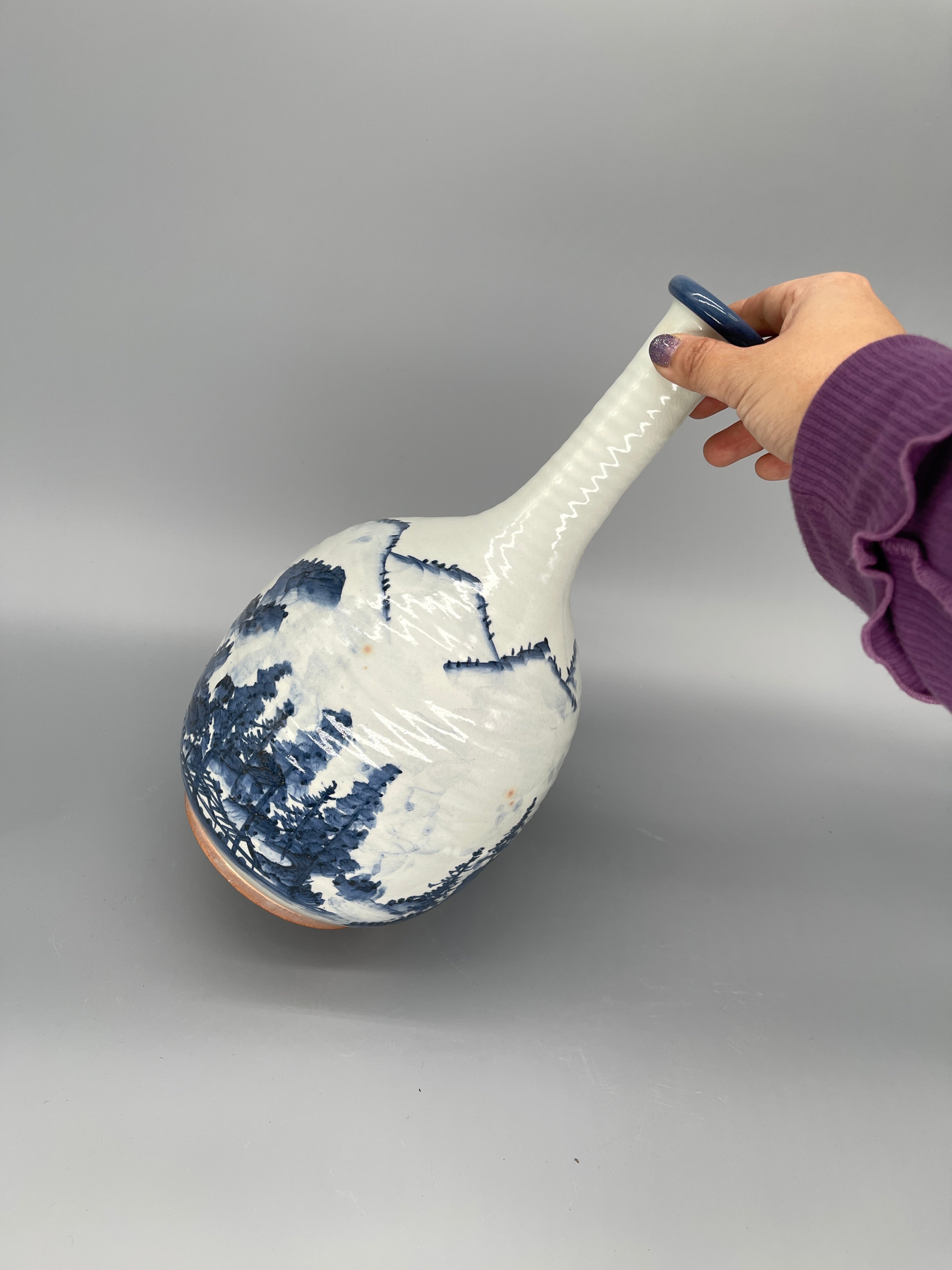 Vintage Japanese Kiyomizu Studio Pottery Vase - Blue & White | c.1970
