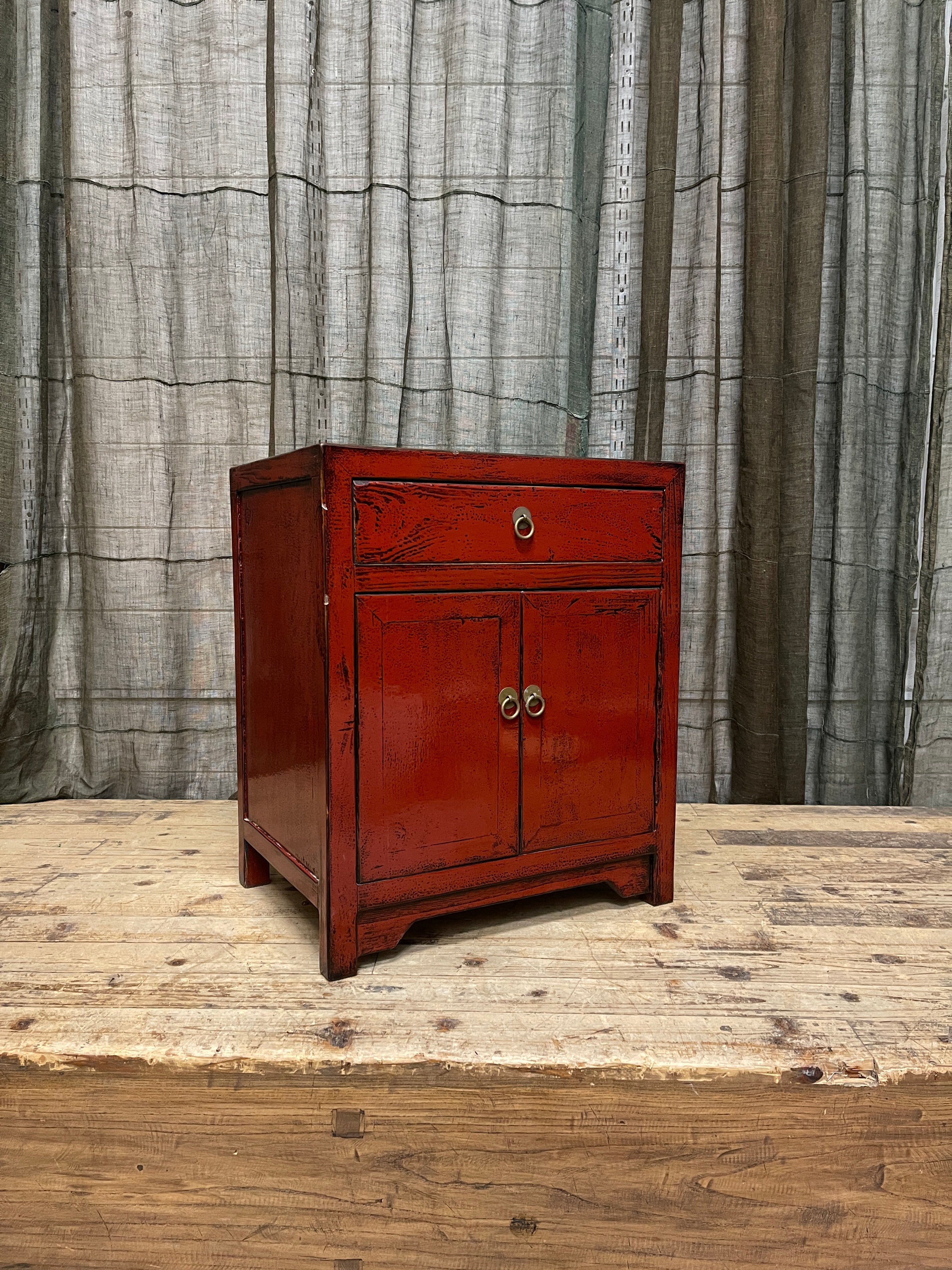 Provincial Style Chinese Red Lacquered Side Cabinet