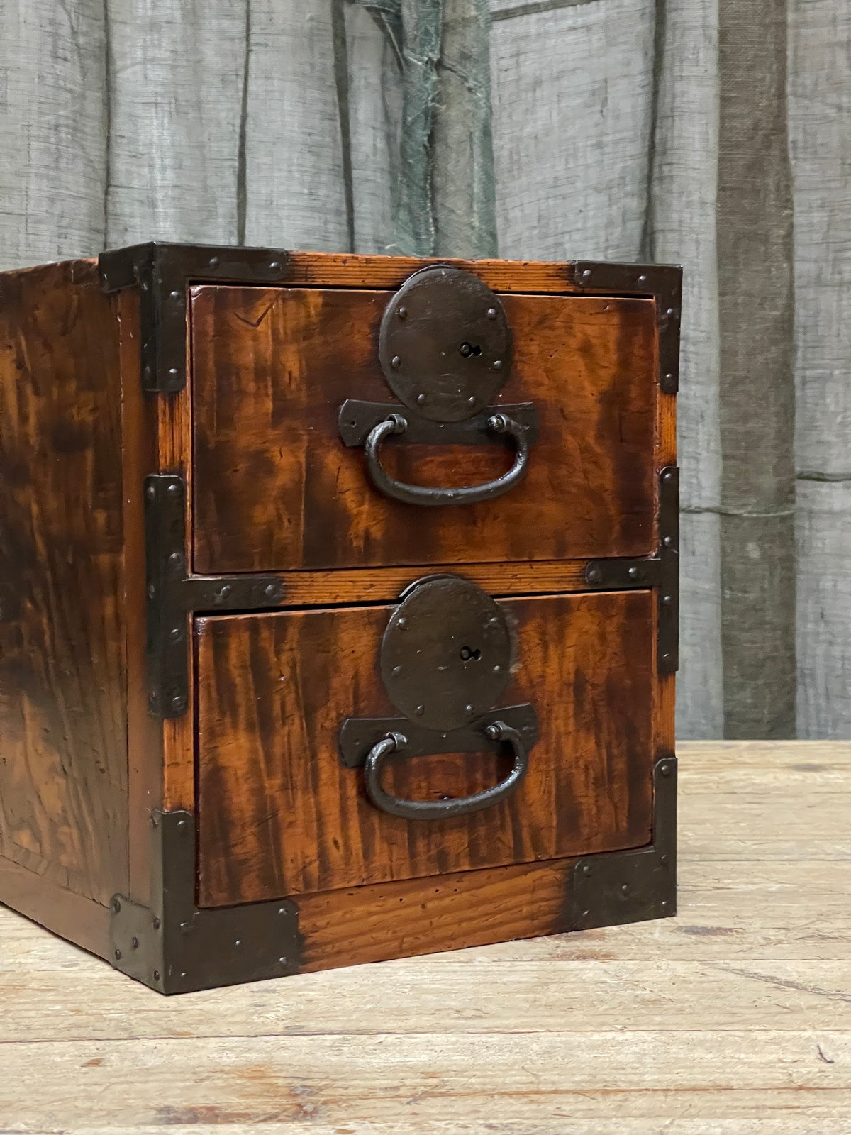 Antique Japanese cedar two drawer document box, Meiji period, view 4