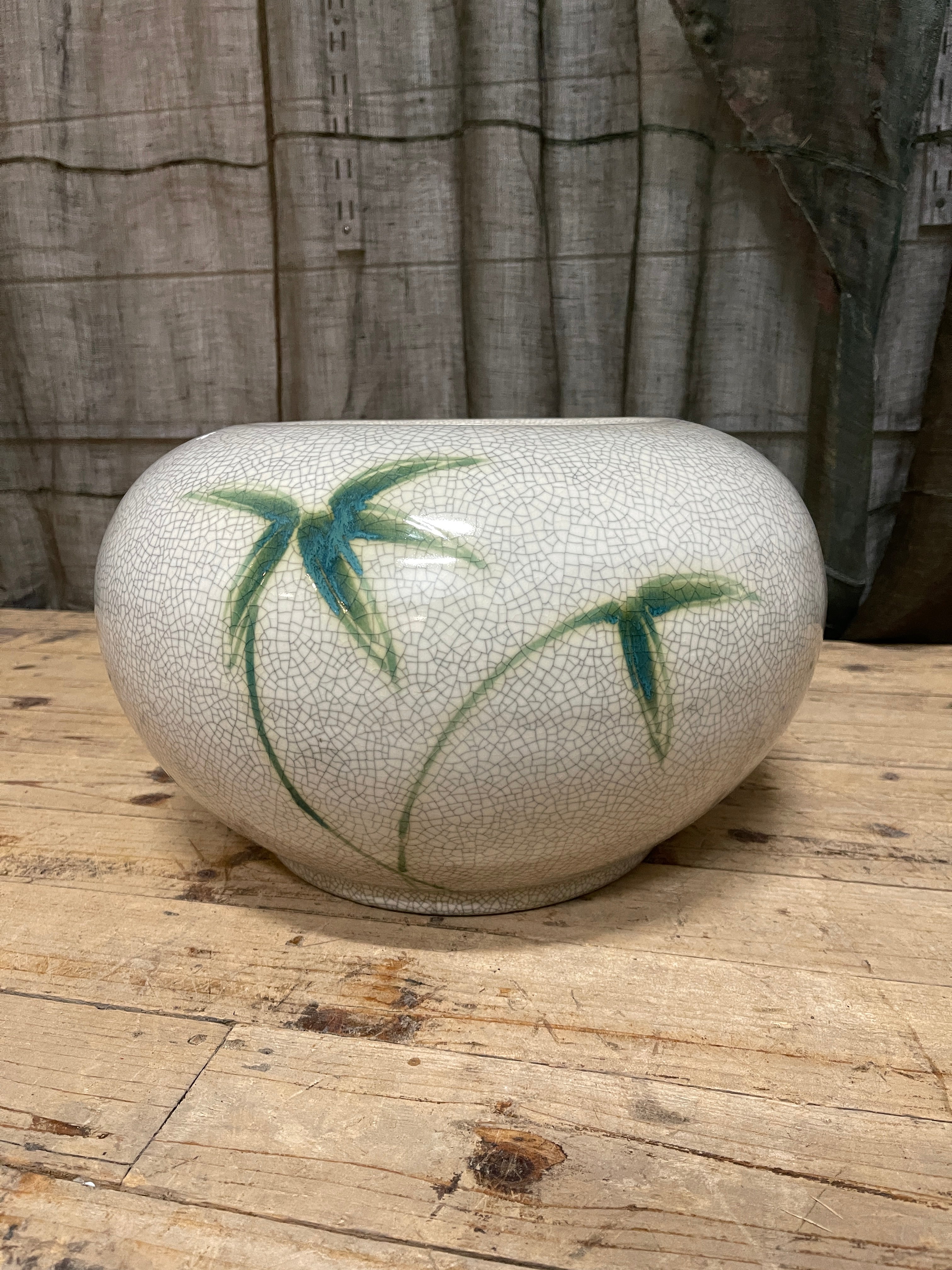 Vintage Japanese Pottery Hibachi Brazier - Crackle Glaze