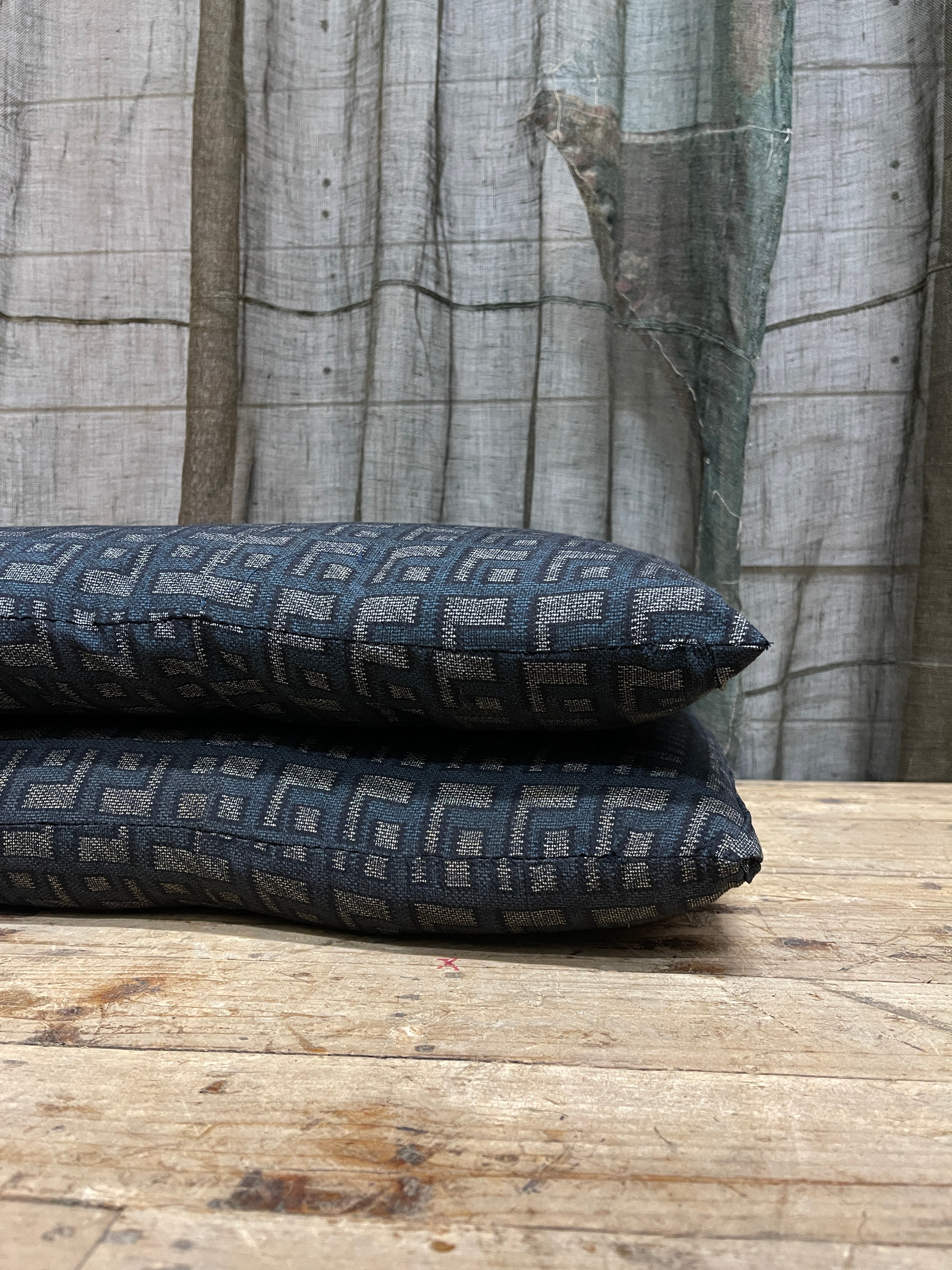 Pair Of Floor Cushions Covered with Vintage Kimono Fabric