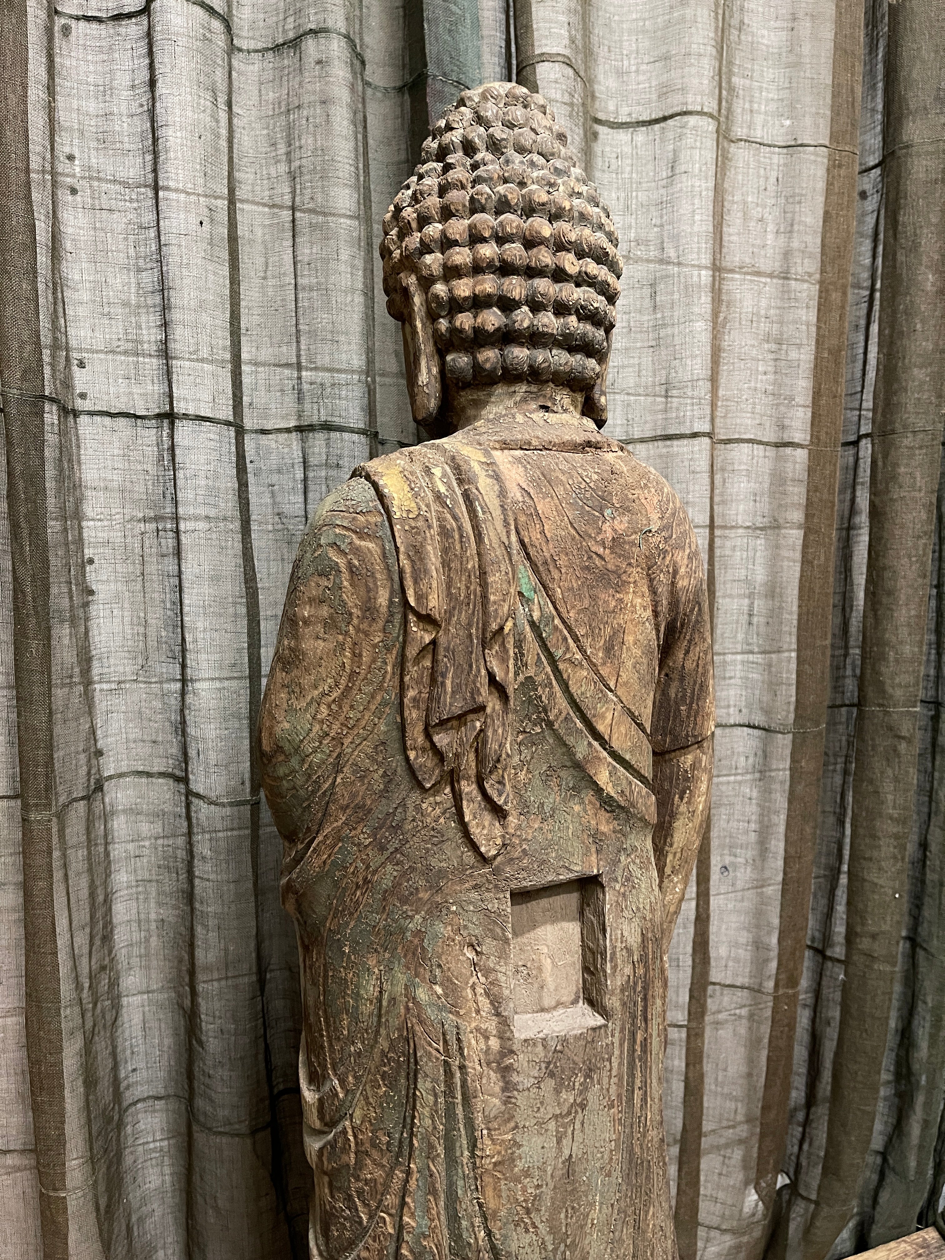 Chinese Standing Buddha Statue - Carved Wood