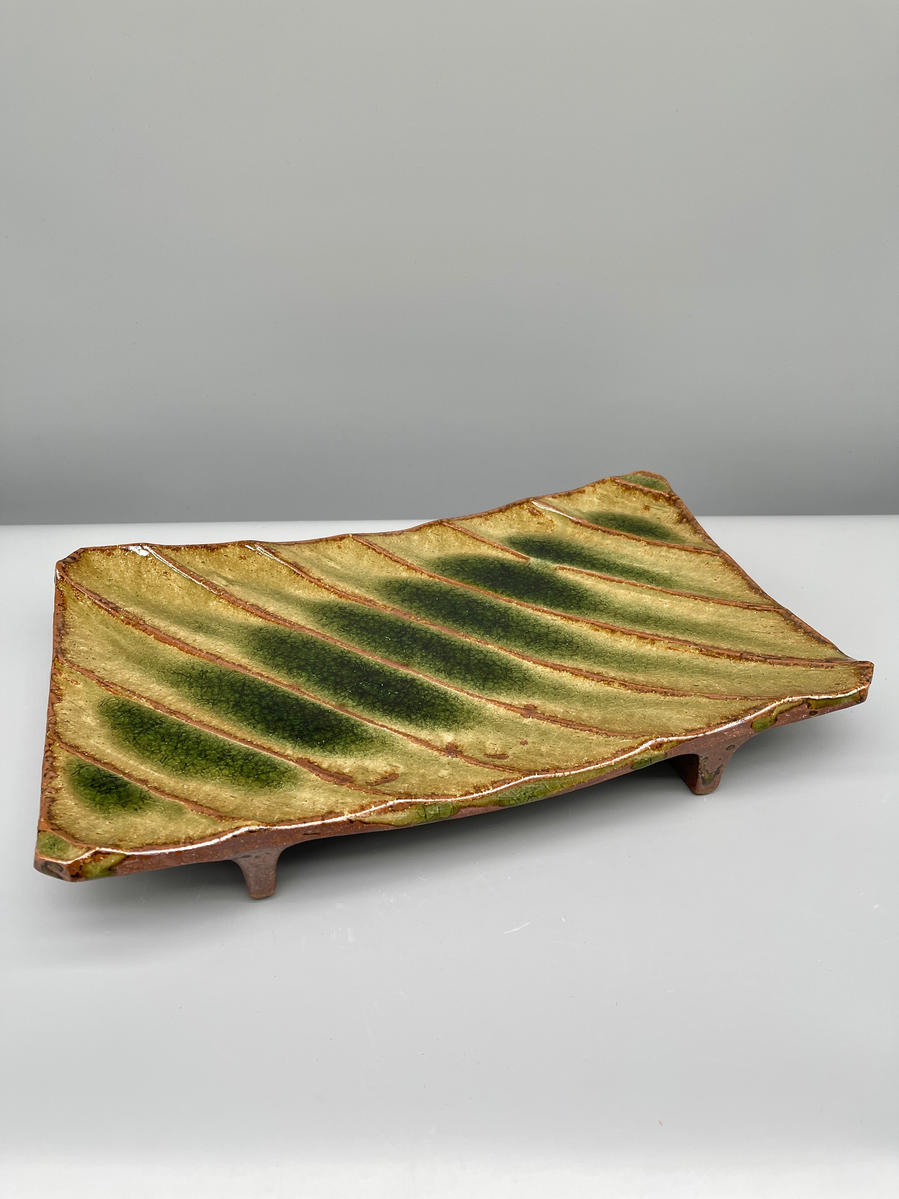 Vintage Japanese Serving Plate, Green Glaze