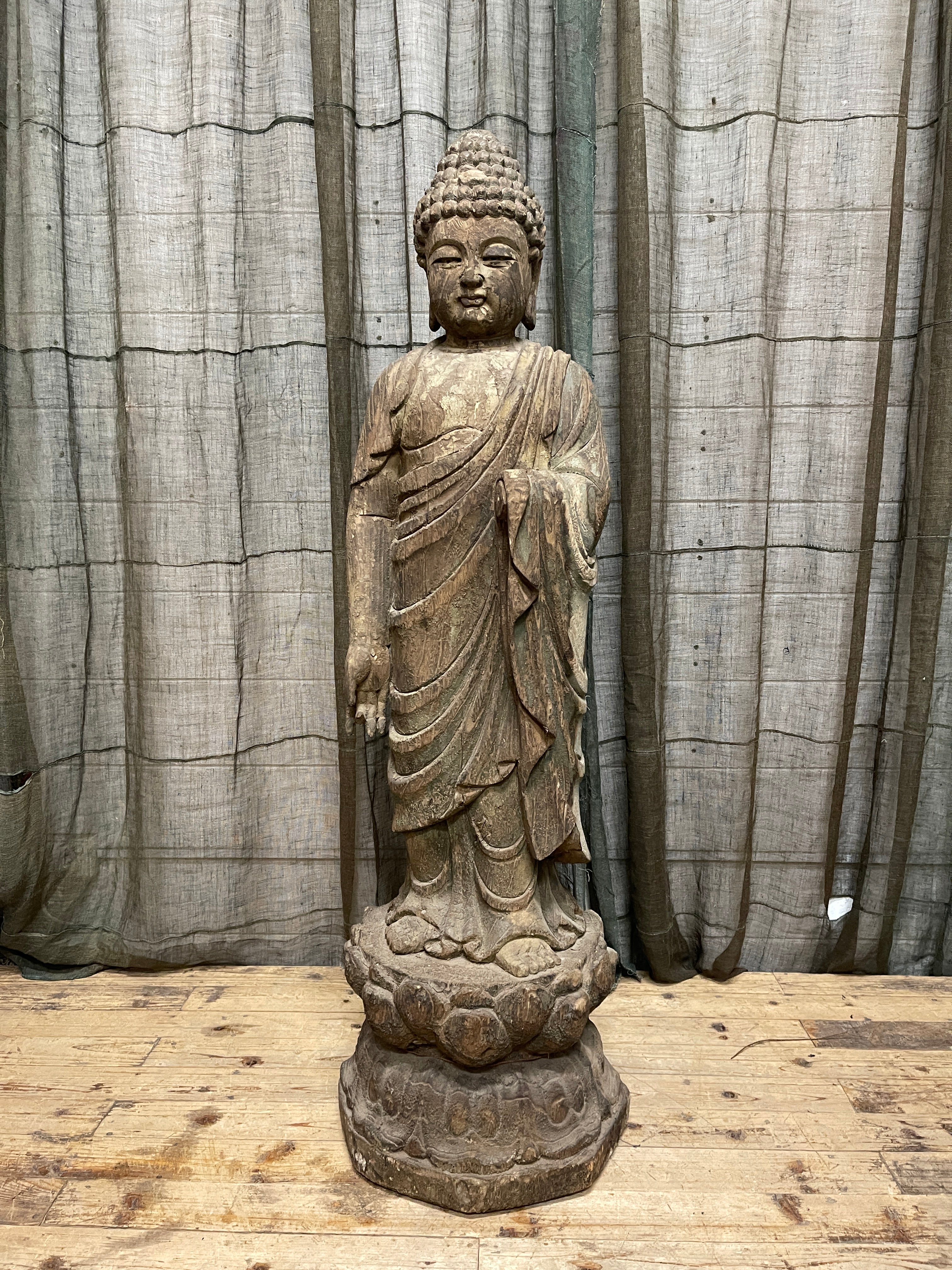 Chinese Standing Buddha Statue - Carved Wood