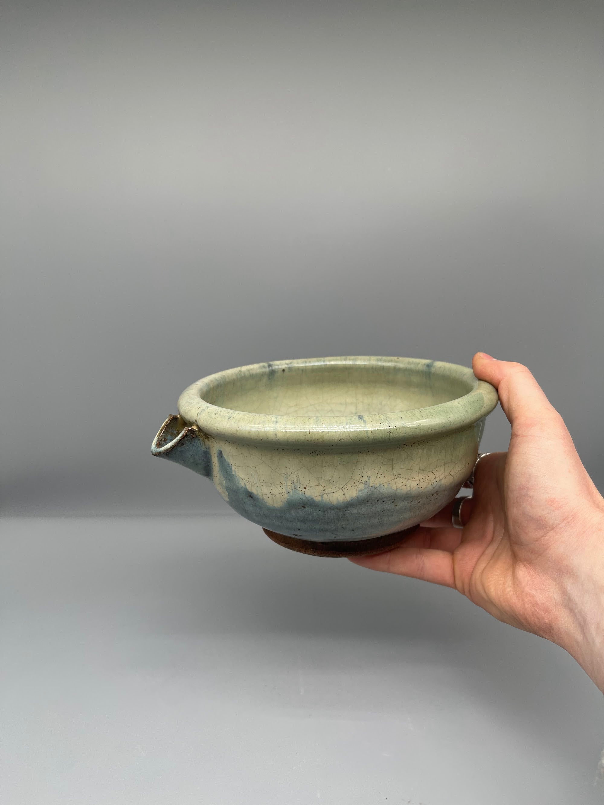 Vintage Japanese Katakuchi, Spouted Bowl - Green Glaze