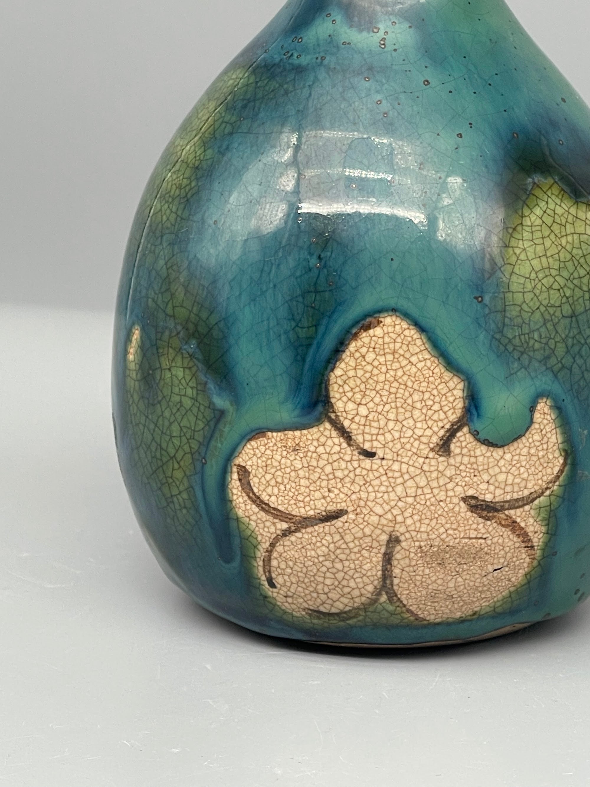 Vintage Japanese Bottle Vase - Blue Green Glaze