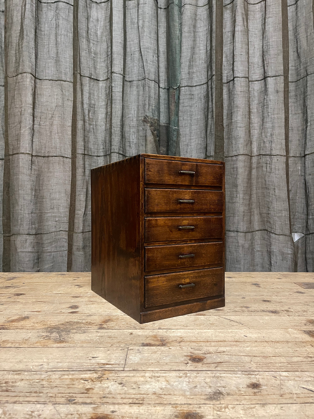 Vintage Japanese oak five drawer document box, 1920s