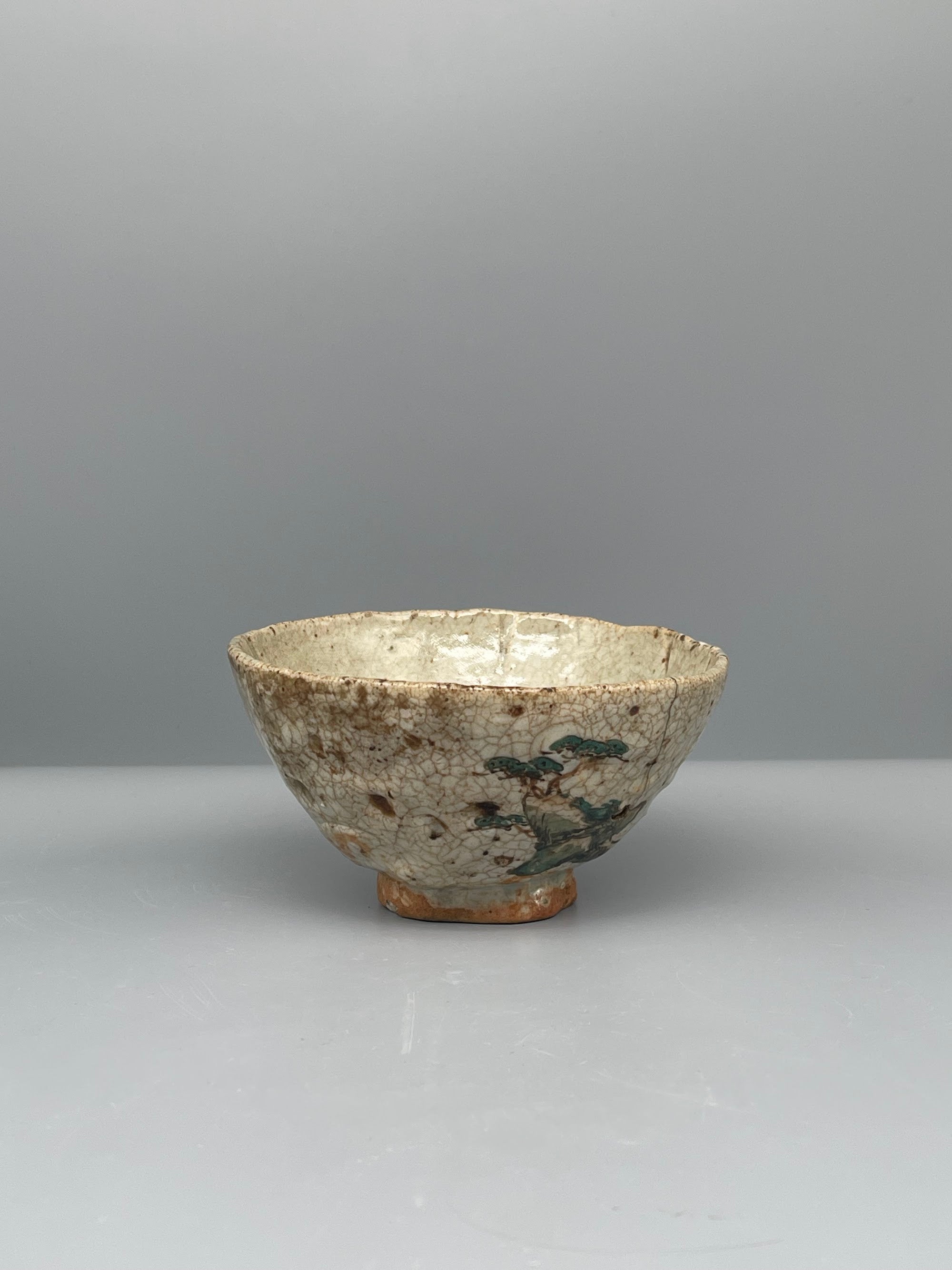 Vintage Japanese Matcha Bowl, Chawan - Crackled Glaze with Pine