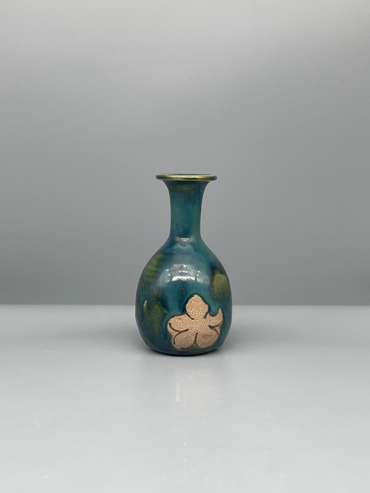 Vintage Japanese Bottle Vase - Blue Green Glaze