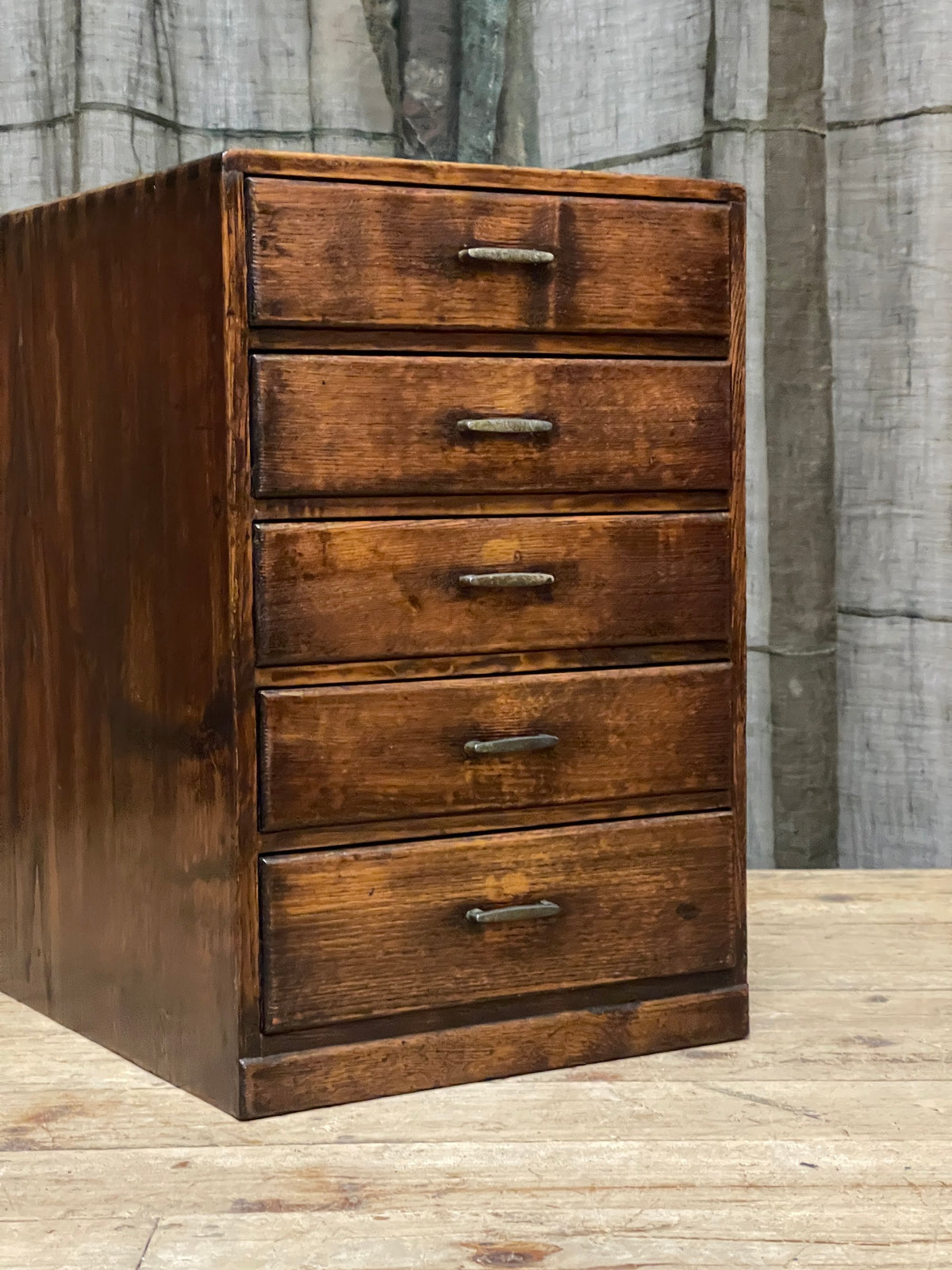 Vintage Japanese oak five drawer document box, 1920s, view 3