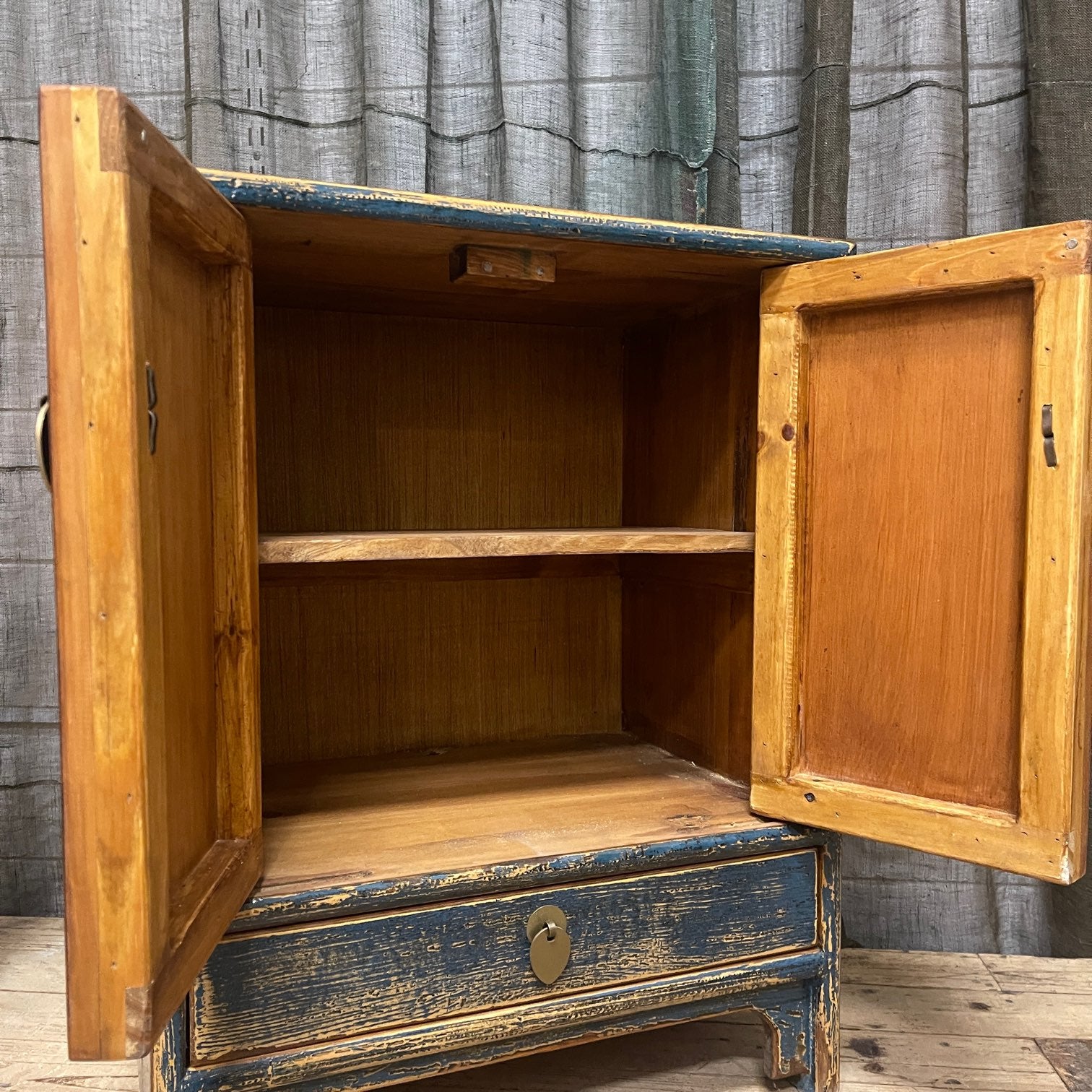 Provincial Style Chinese Blue Lacquered Side Cabinet