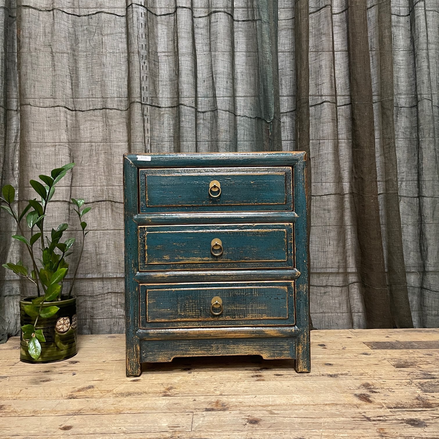 Provincial Style Chinese Blue Lacquered Side Cabinet