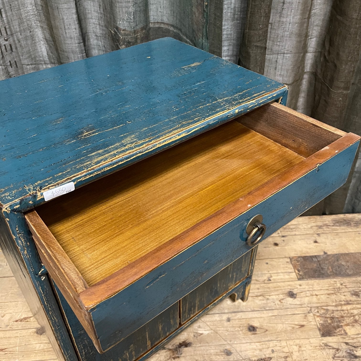 Provincial Style Chinese Blue Lacquered Side Cabinet