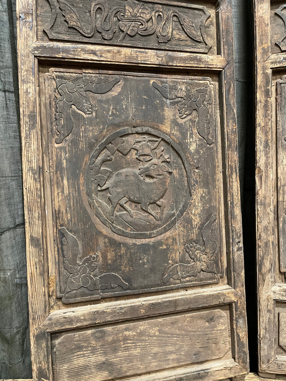 Antique Chinese Carved Wooden Doors, Pair - Late 19th Century