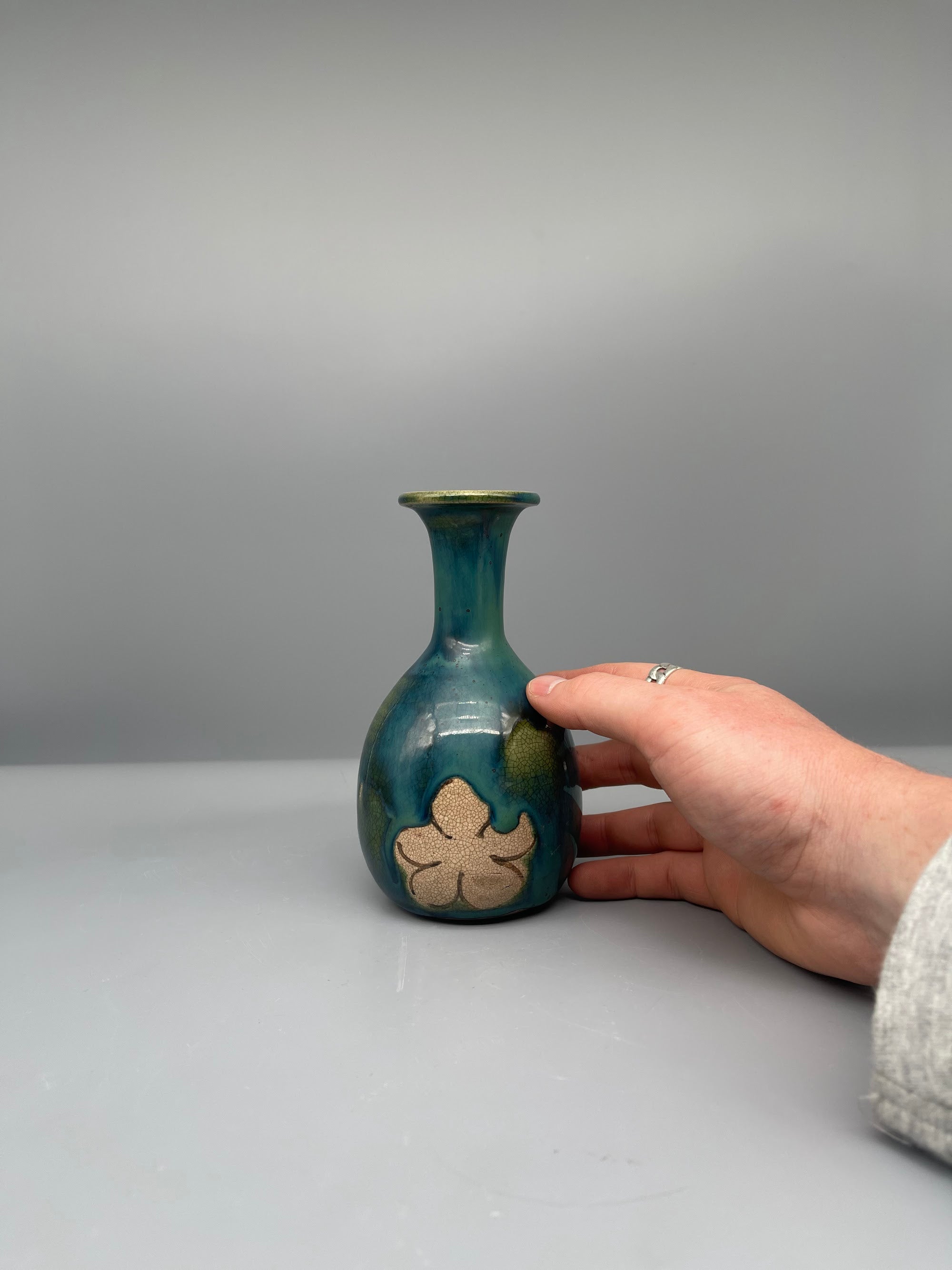 Vintage Japanese Bottle Vase - Blue Green Glaze