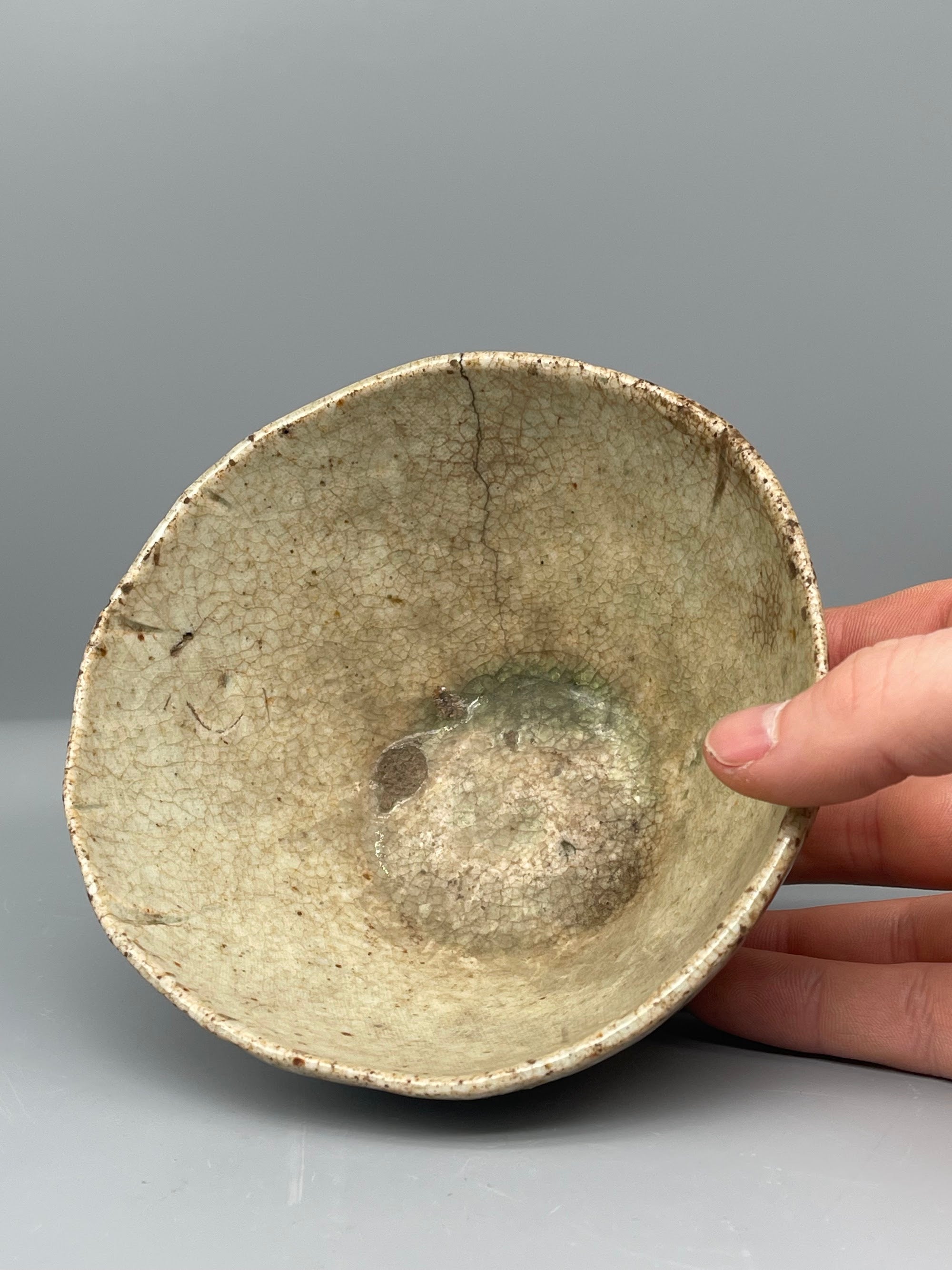 Vintage Japanese Matcha Bowl, Chawan - Crackled Glaze with Pine