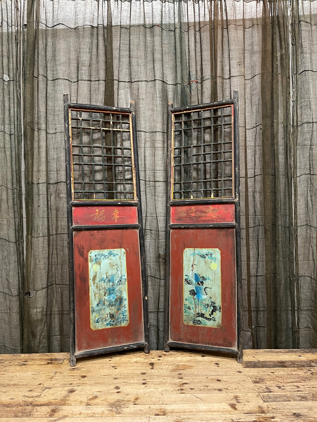 Antique Chinese Red Painted Doors, Pair - Early 20th Century
