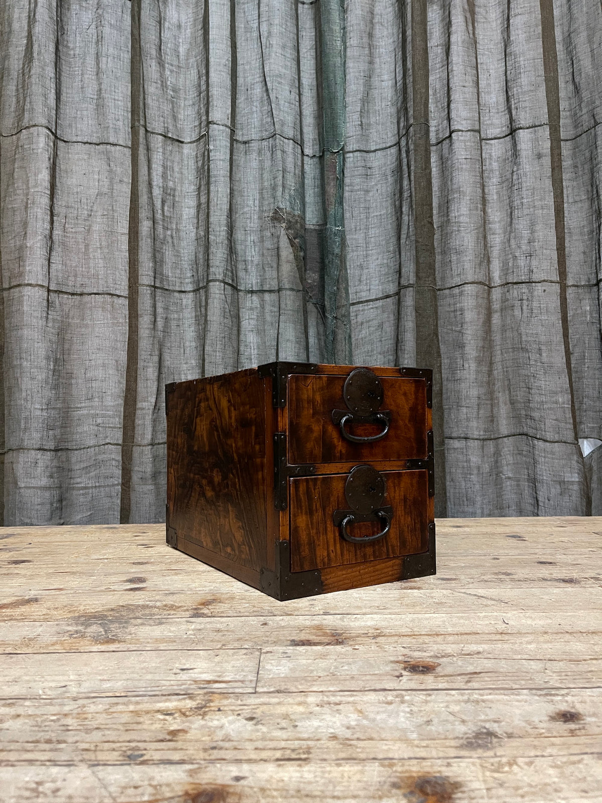 Antique Japanese cedar two drawer document box, Meiji period
