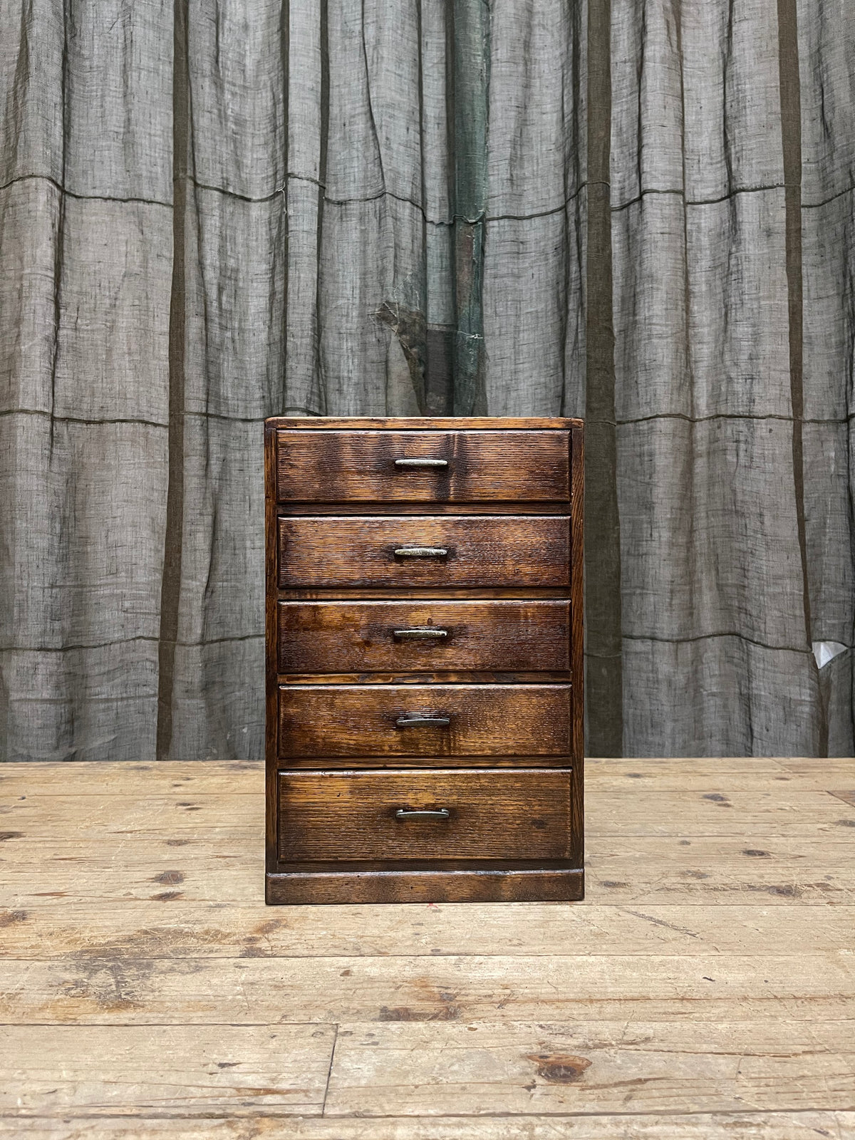 Vintage Japanese oak five drawer document box, 1920s, view 2