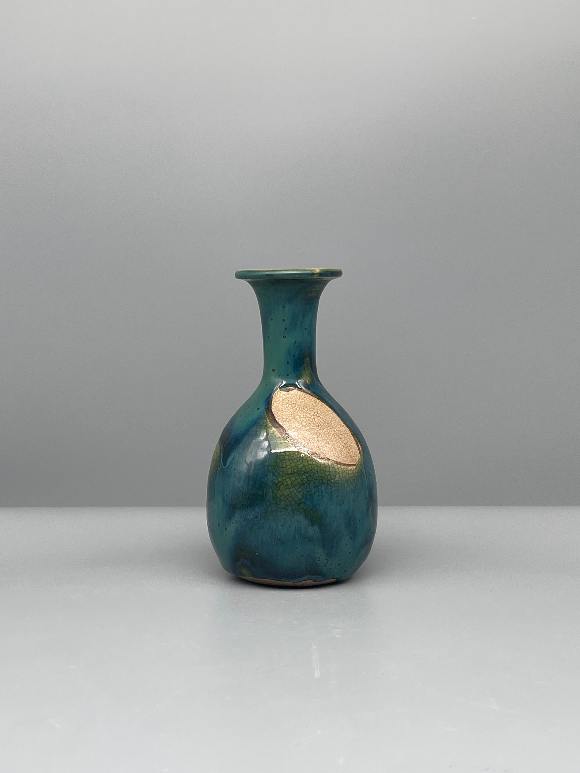 Vintage Japanese Bottle Vase - Blue Green Glaze
