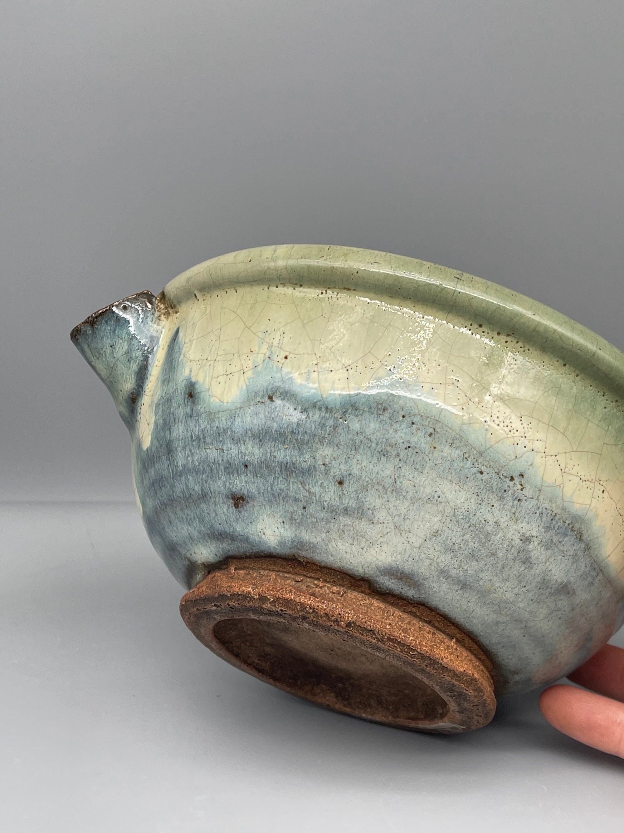 Vintage Japanese Katakuchi, Spouted Bowl - Green Glaze