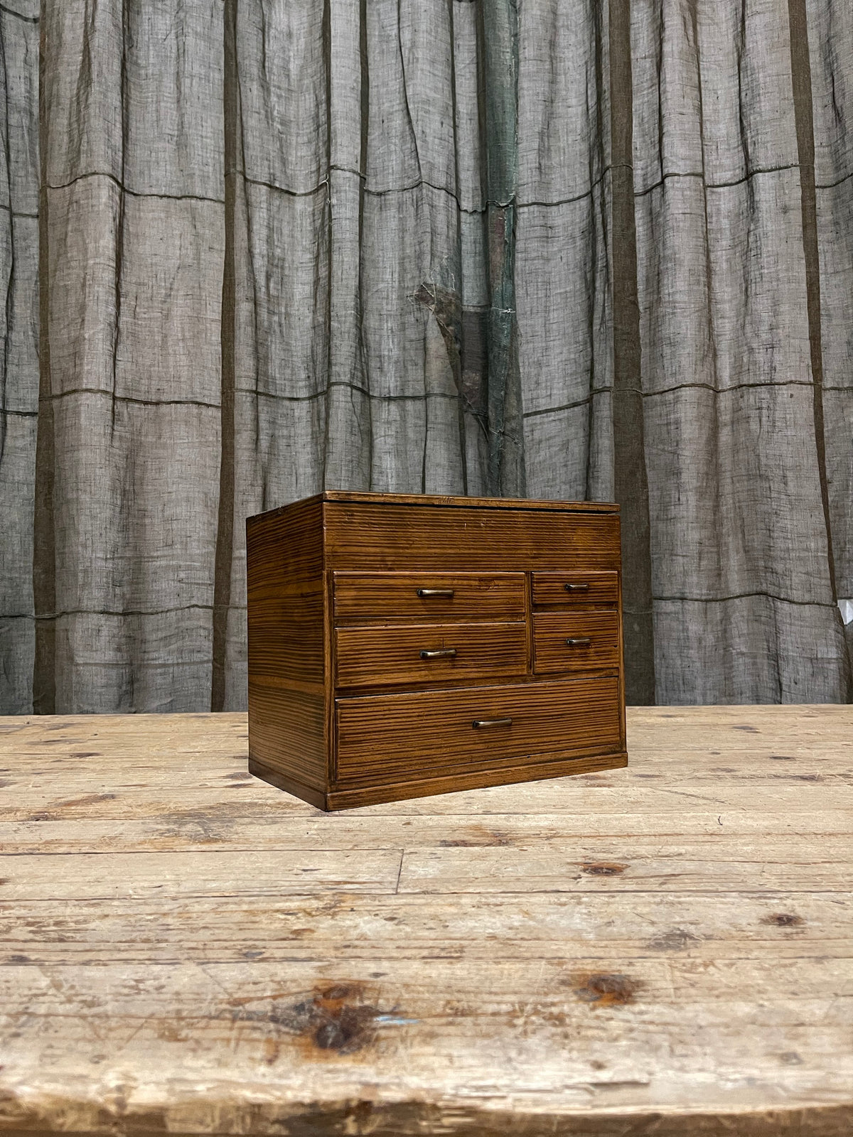 Vintage Japanese sewing box (hari bako) with five drawers, Showa period