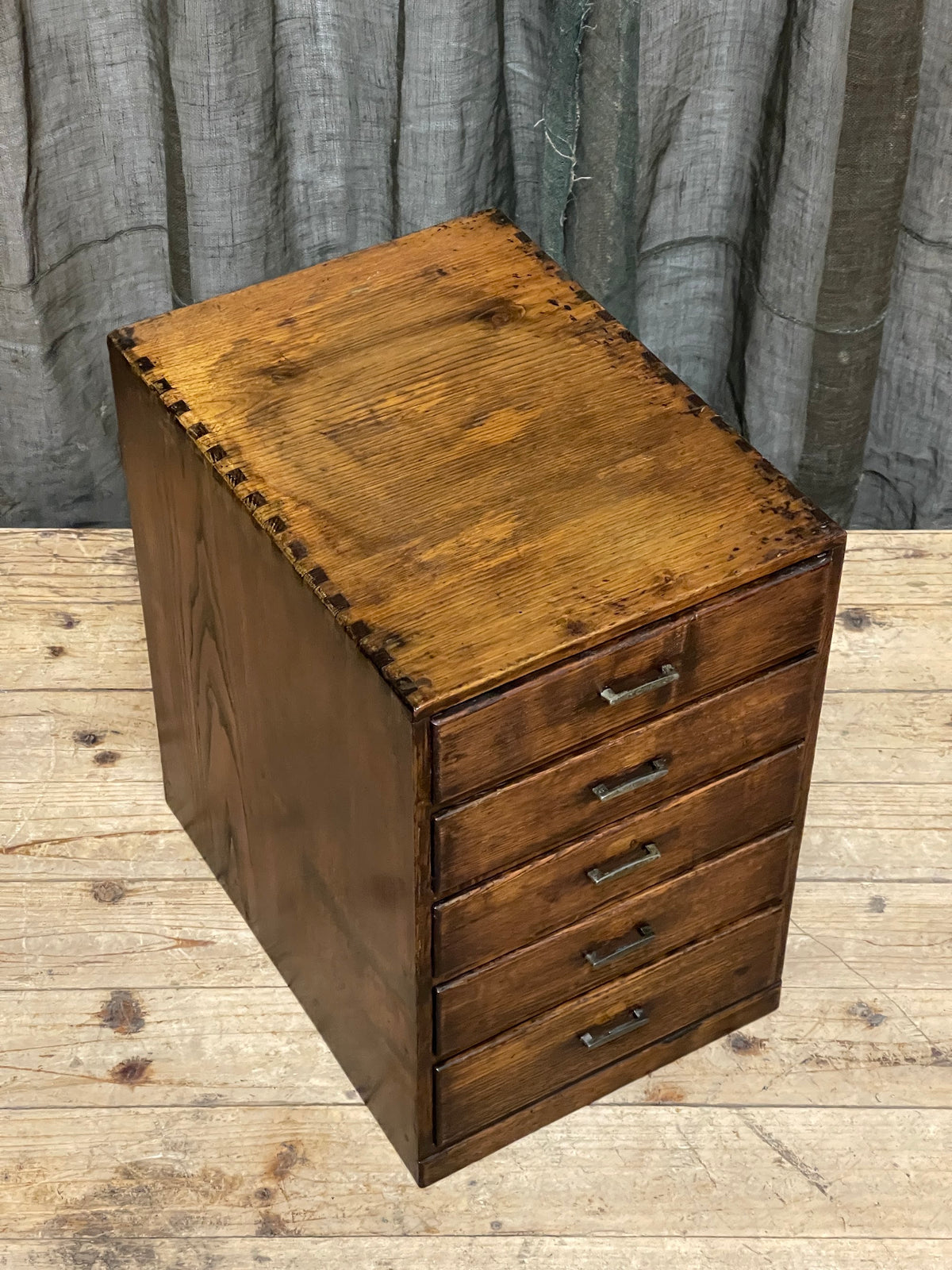 Vintage Japanese oak five drawer document box, 1920s, view 4