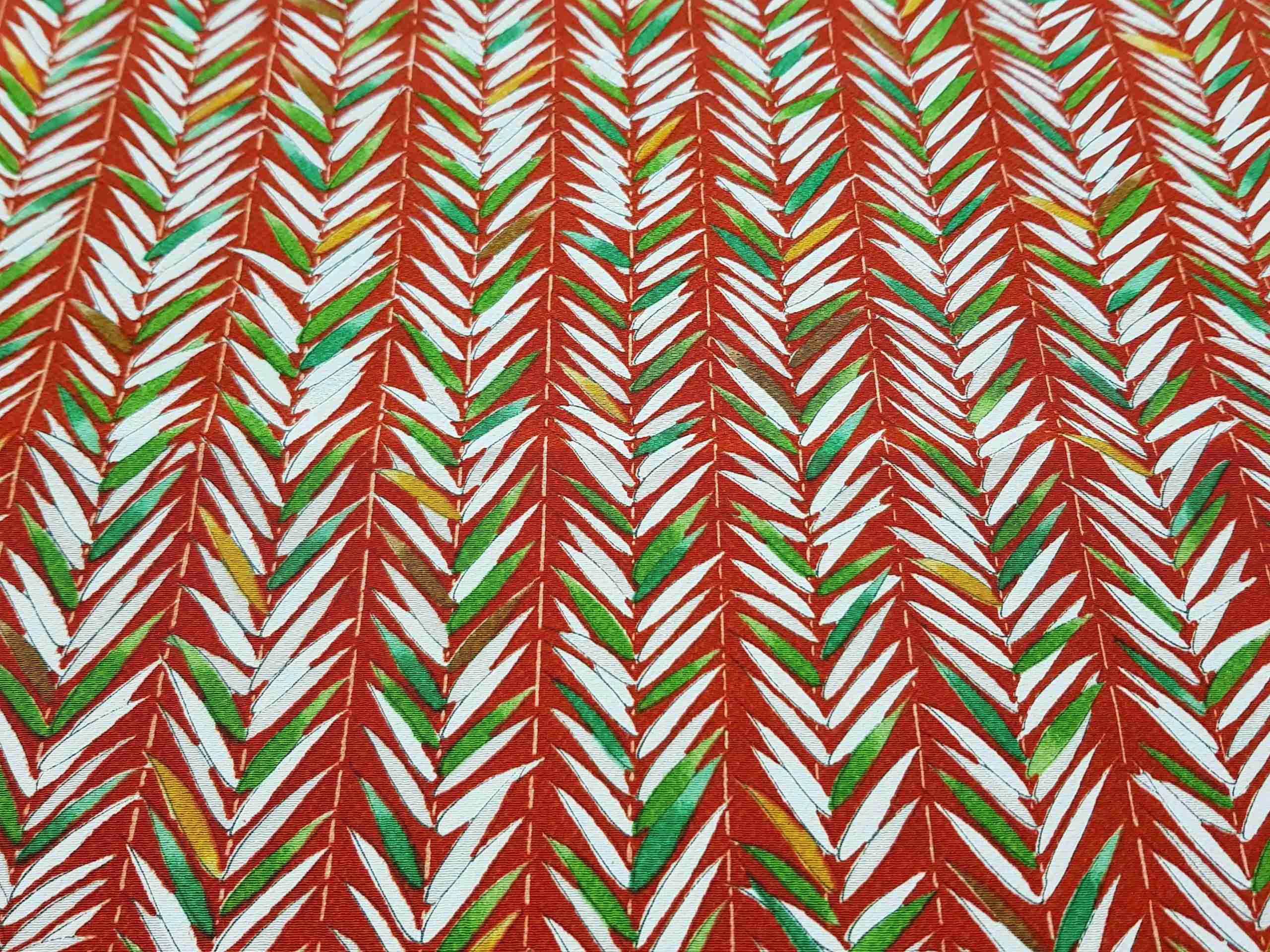 Japanese Silk Fabric Piece Red with Leaves