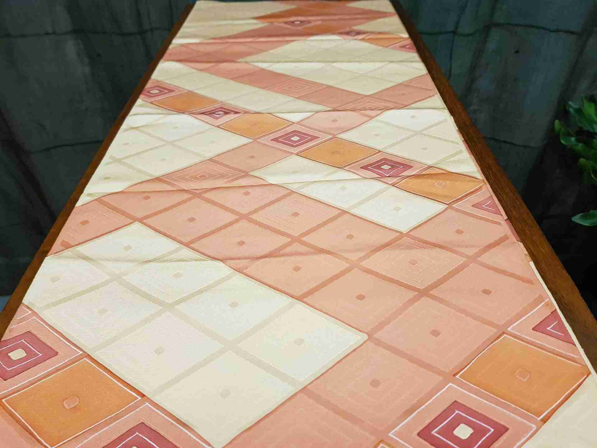 Japanese Silk Fabric, Peach with Diamond Pattern.