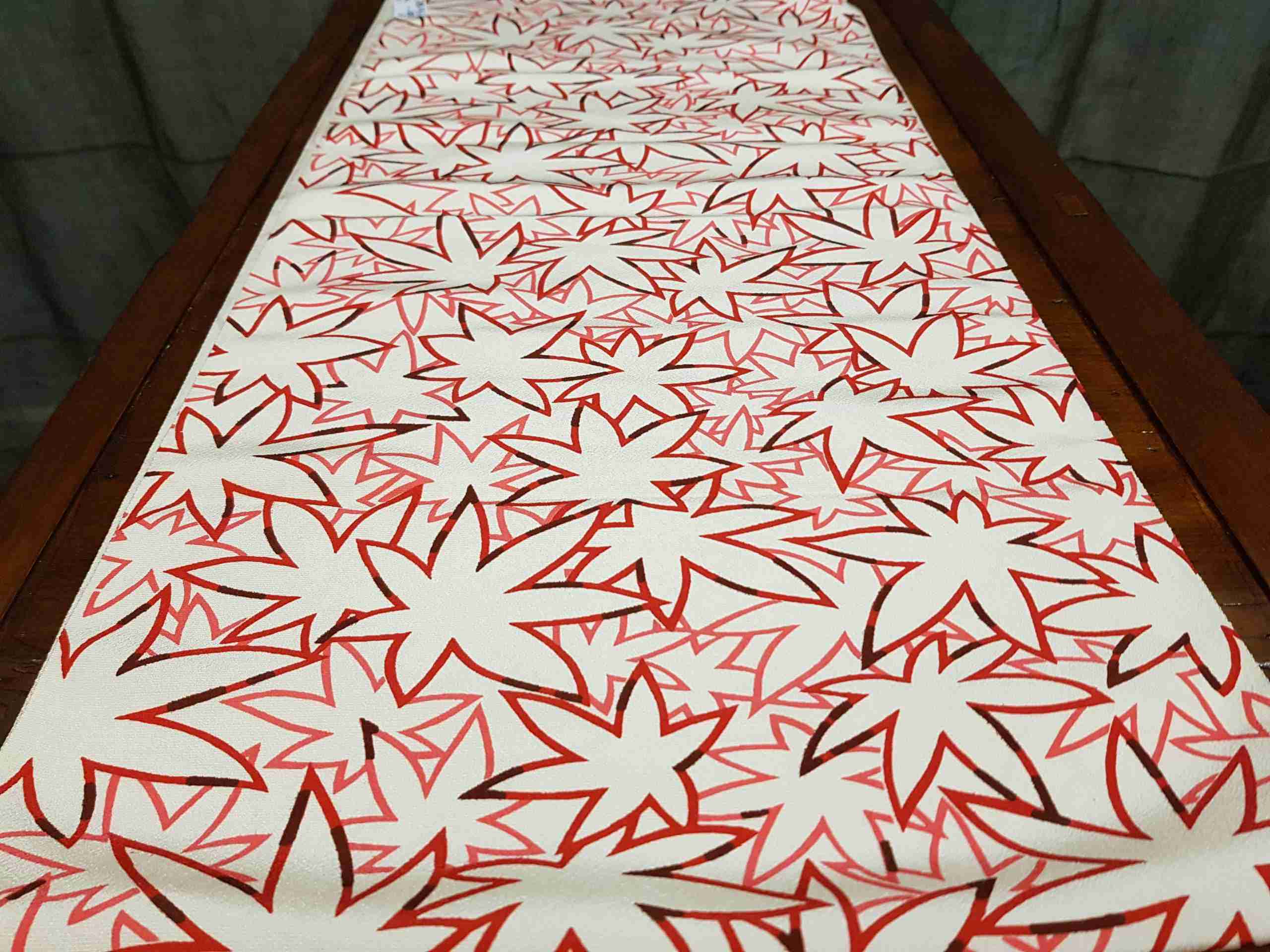 Japanese Silk Fabric, Cream & Red Maple Leaves