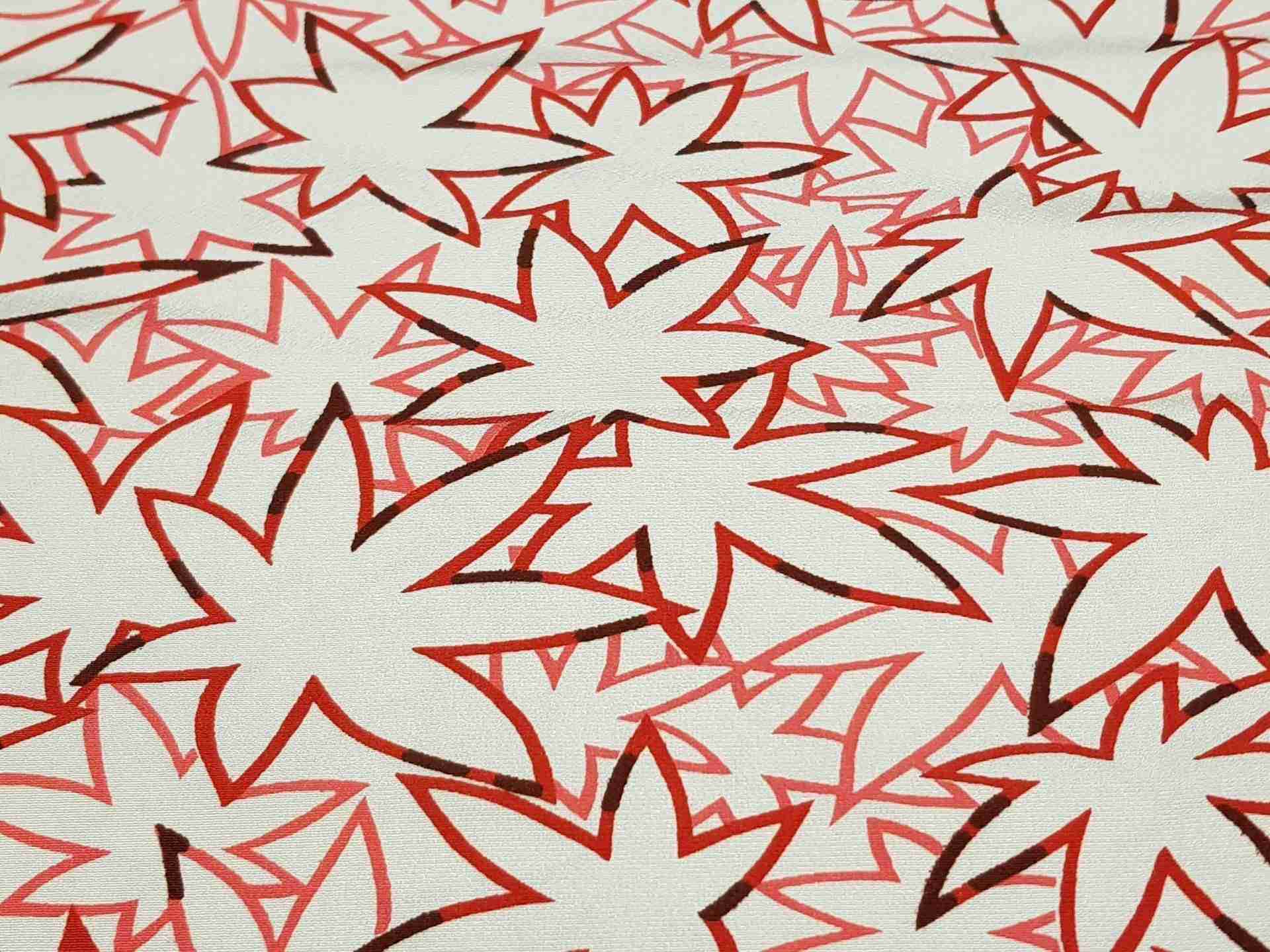 Japanese Silk Fabric, Cream & Red Maple Leaves