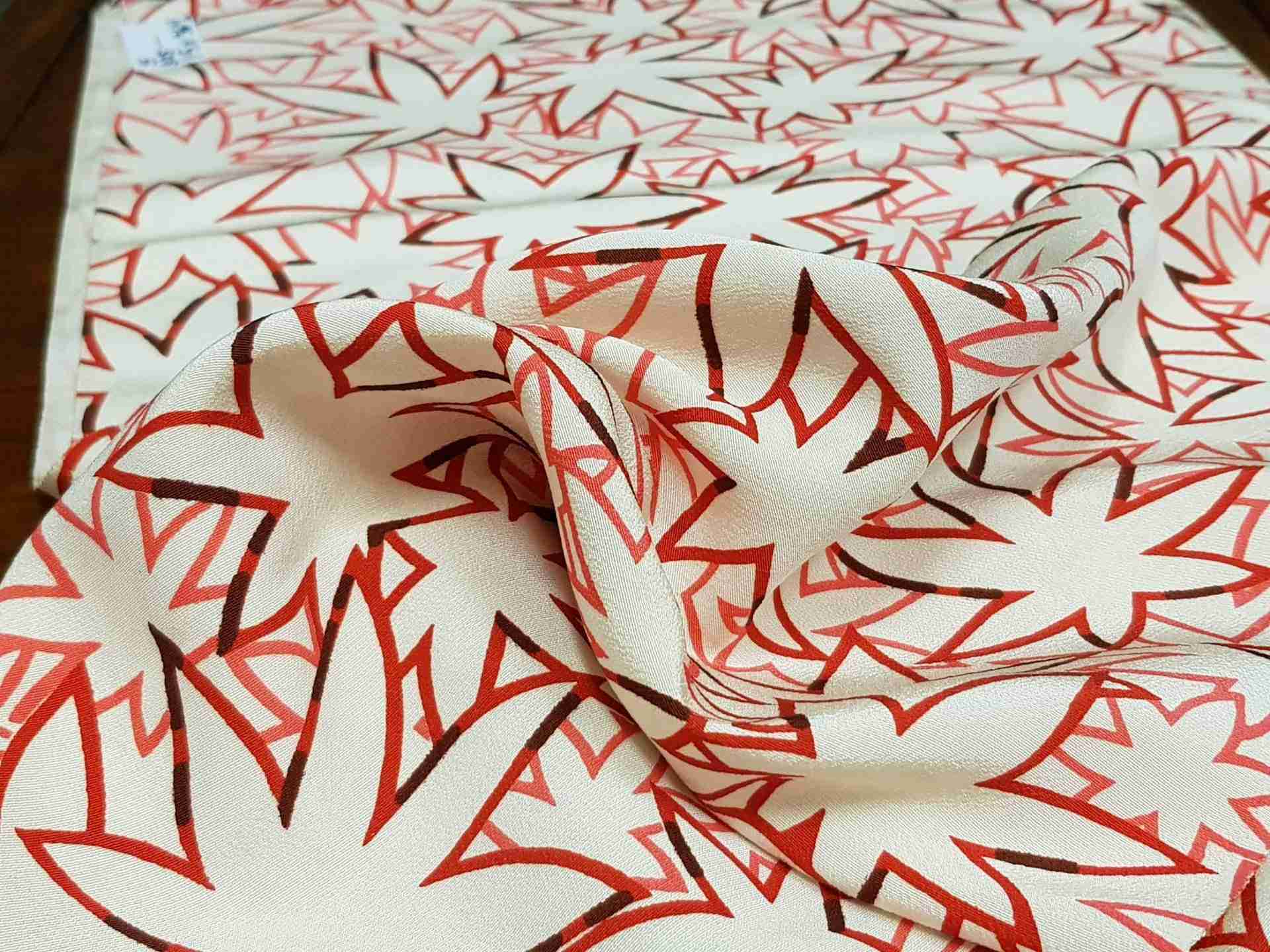 Japanese Silk Fabric, Cream & Red Maple Leaves