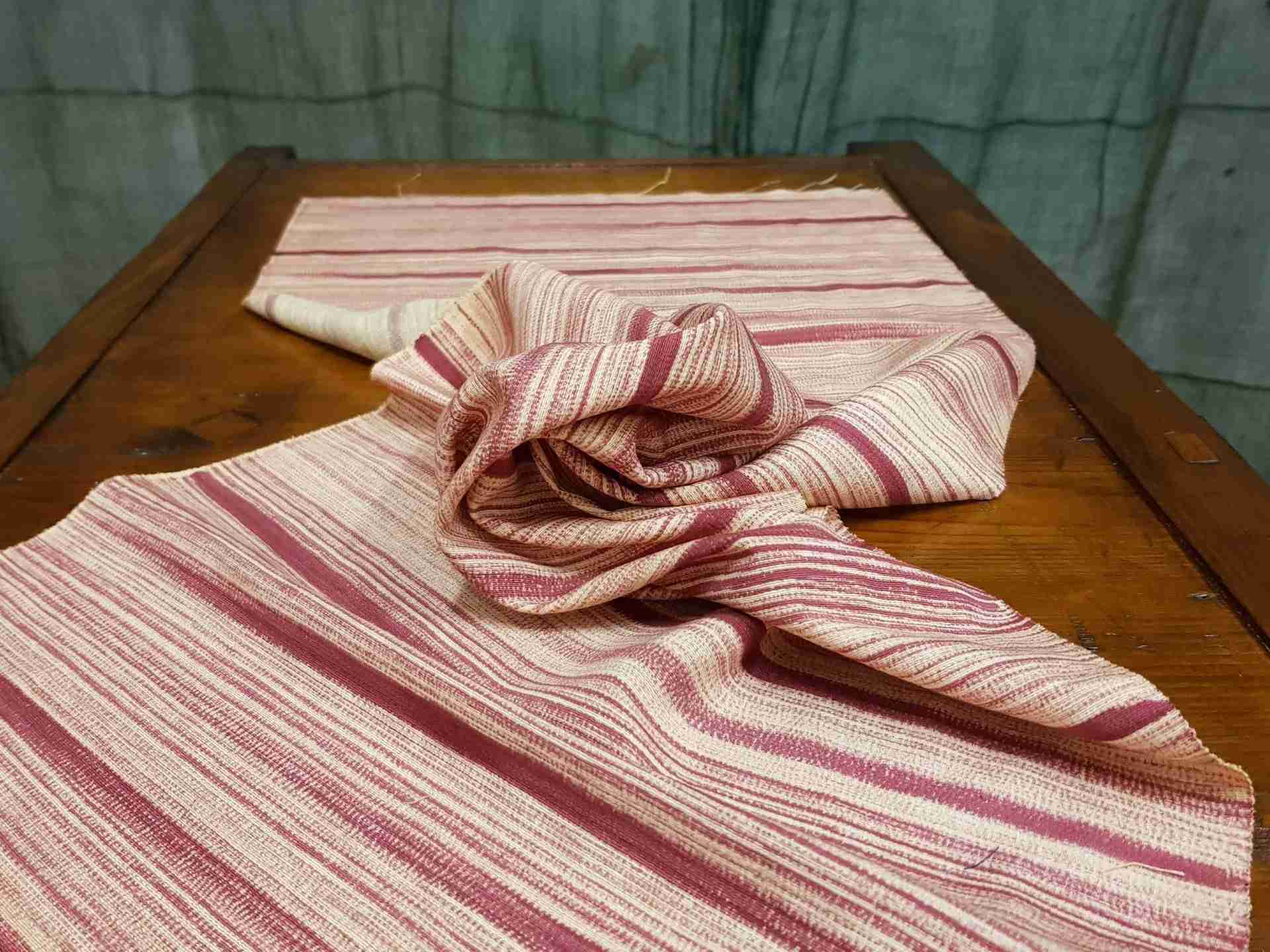 Japanese Silk Fabric, Maroon & Peach Linear Pattern