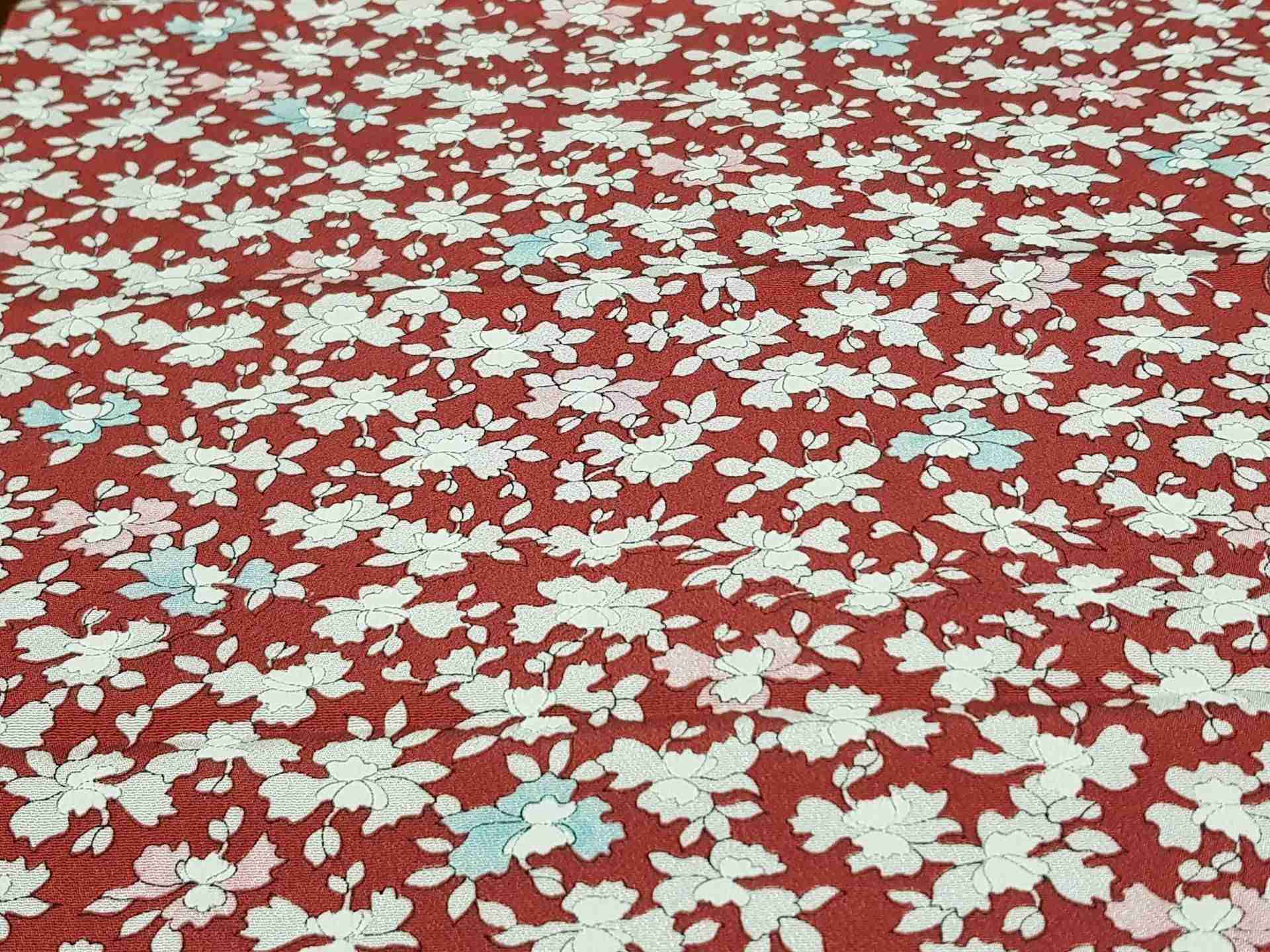 Japanese Silk Fabric, Maroon with Pastel Flowers