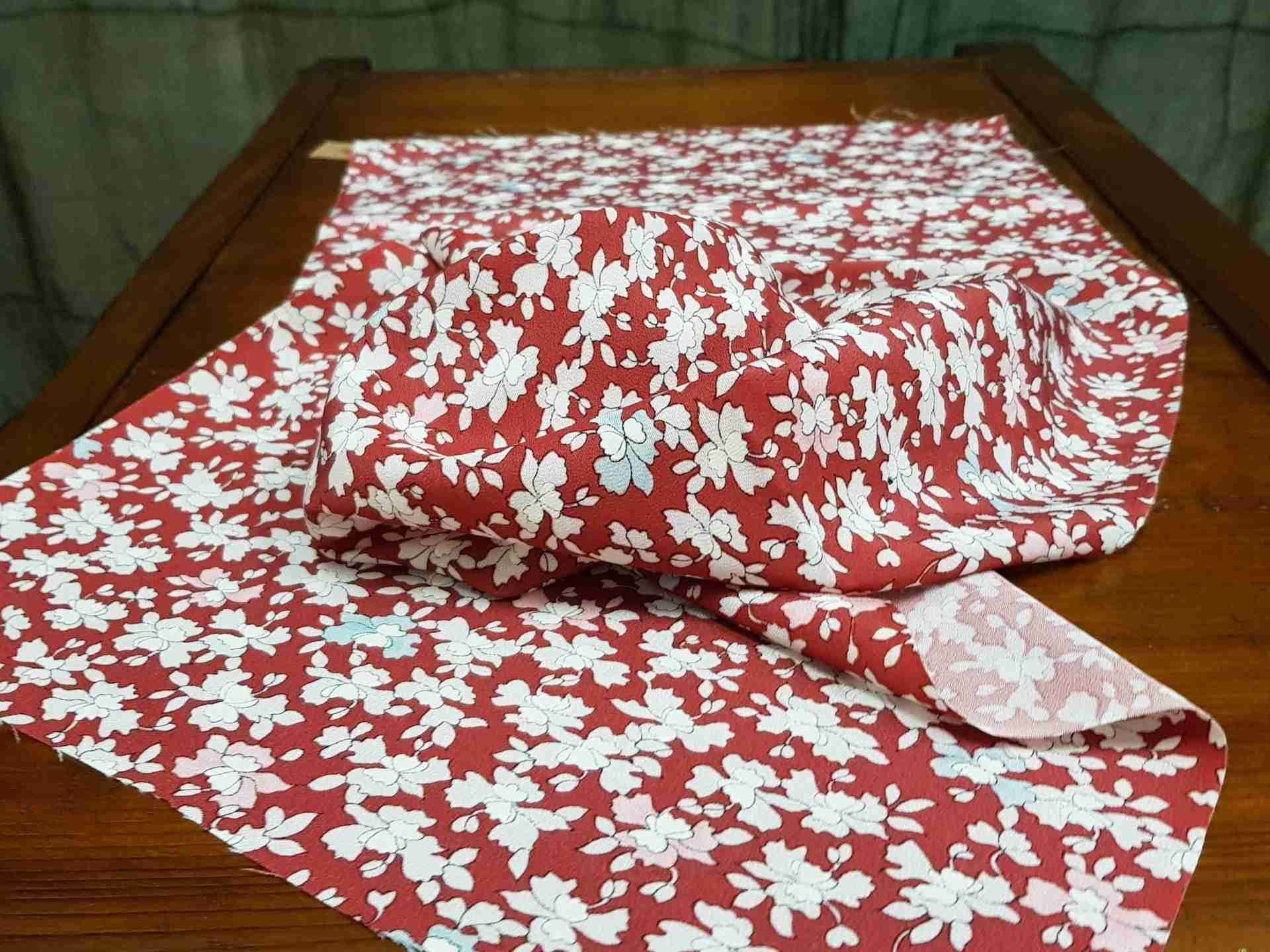 Japanese Silk Fabric, Maroon with Pastel Flowers