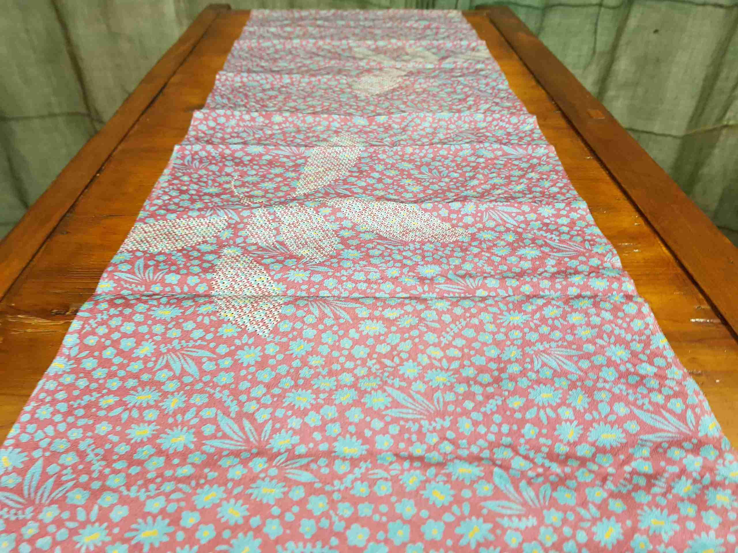 Japanese Silk Fabric, Purple & Blue Blossoms.