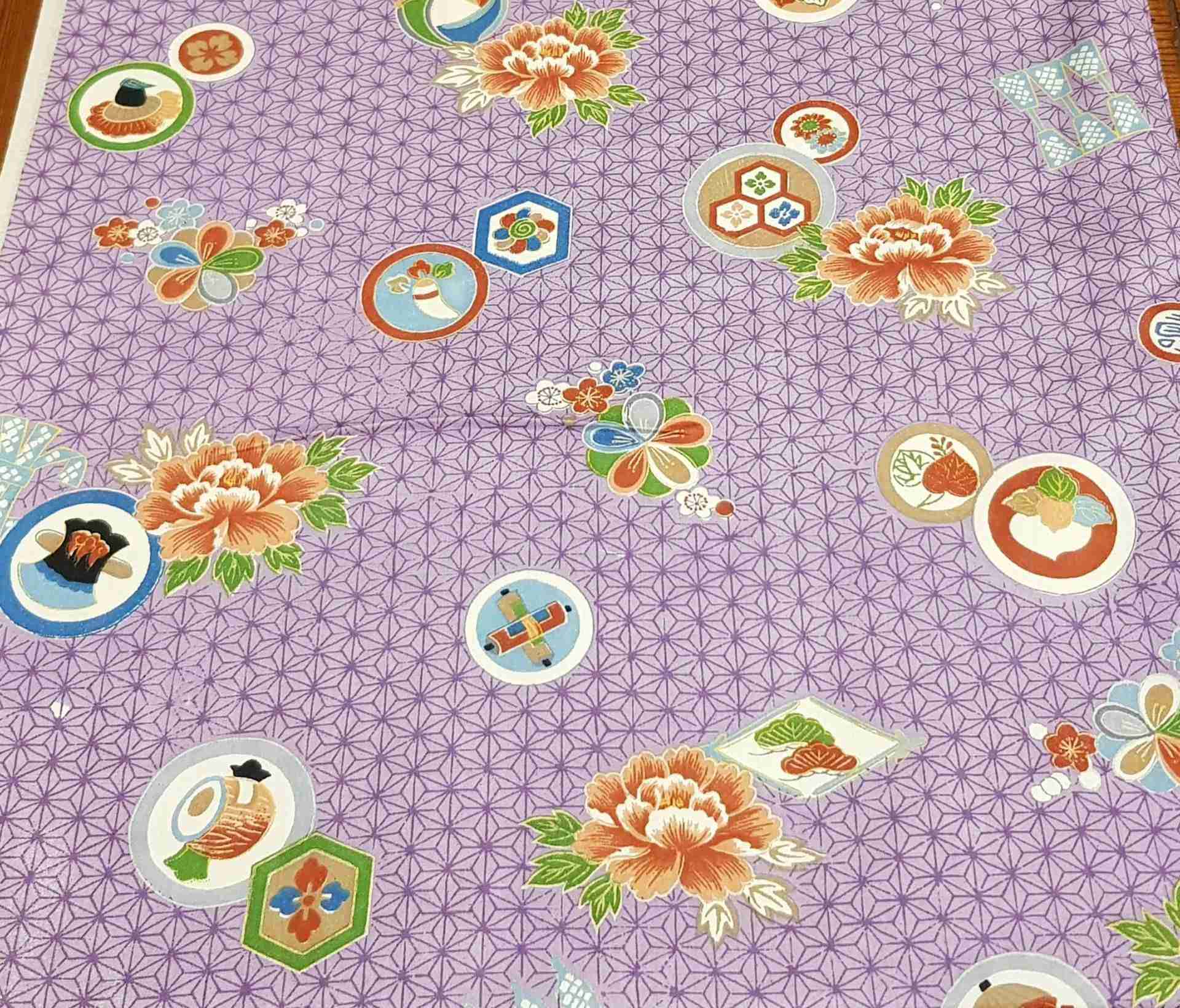 Japanese Silk Fabric, Purple Asanoha Pattern