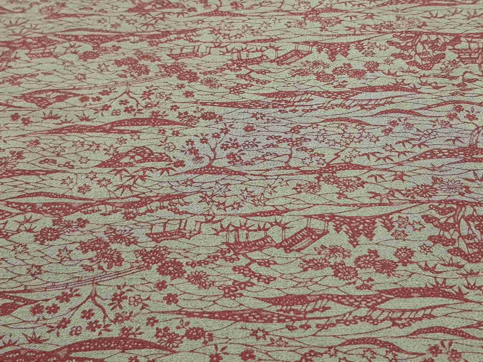 Japanese Silk Fabric, Grey with Purple Garden Pattern