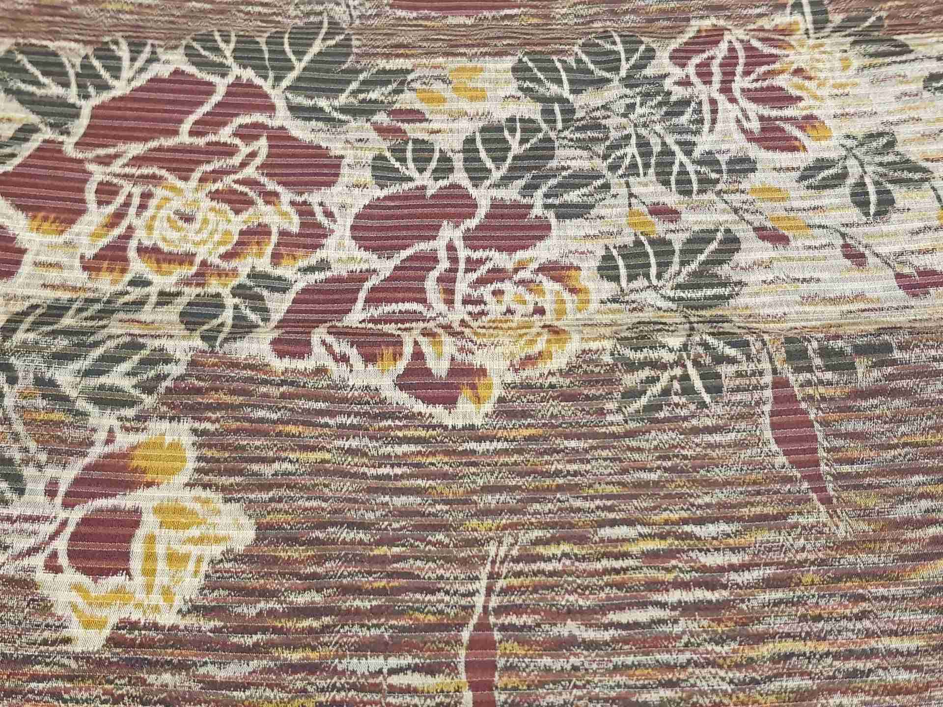 Japanese Silk Fabric, Meisen pattern with Burgundy, Dark Green Floral Pattern