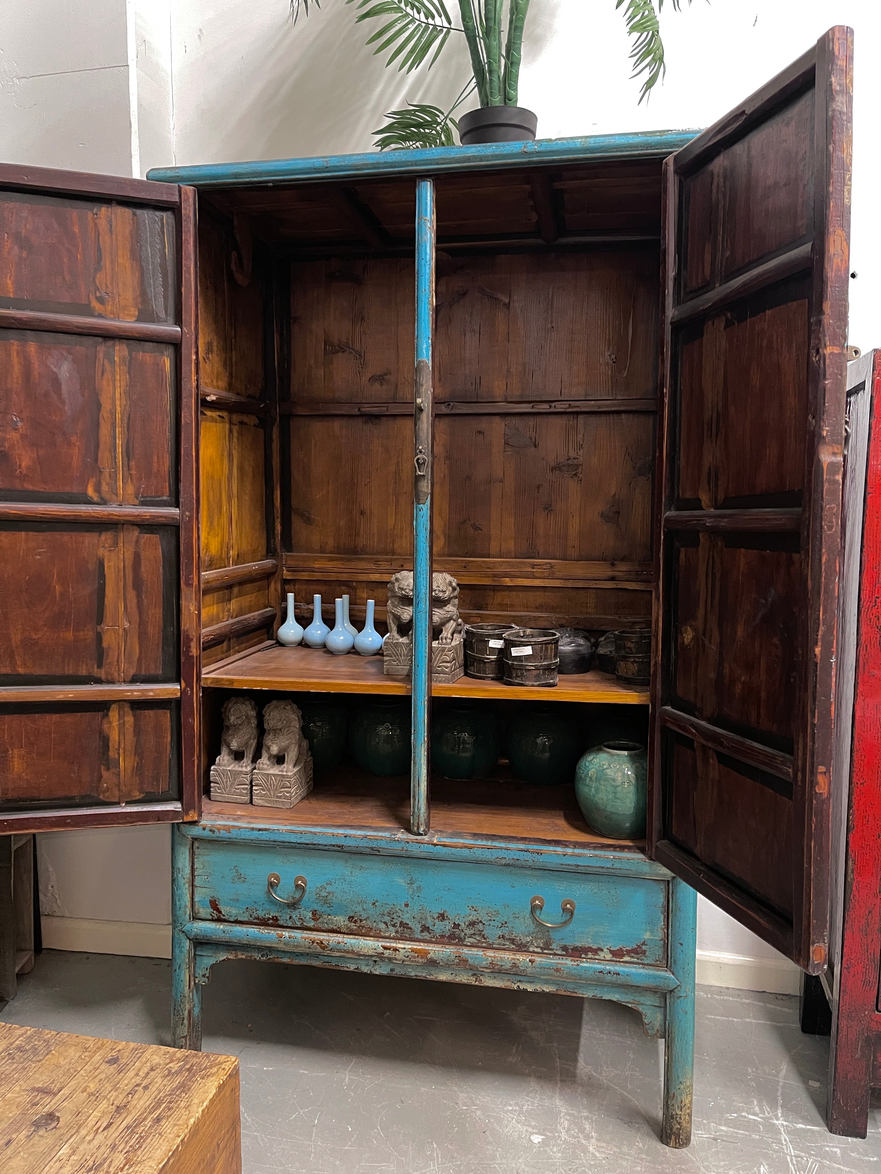 Antique Chinese Turquoise Lacquered Wardrobe | 1920's