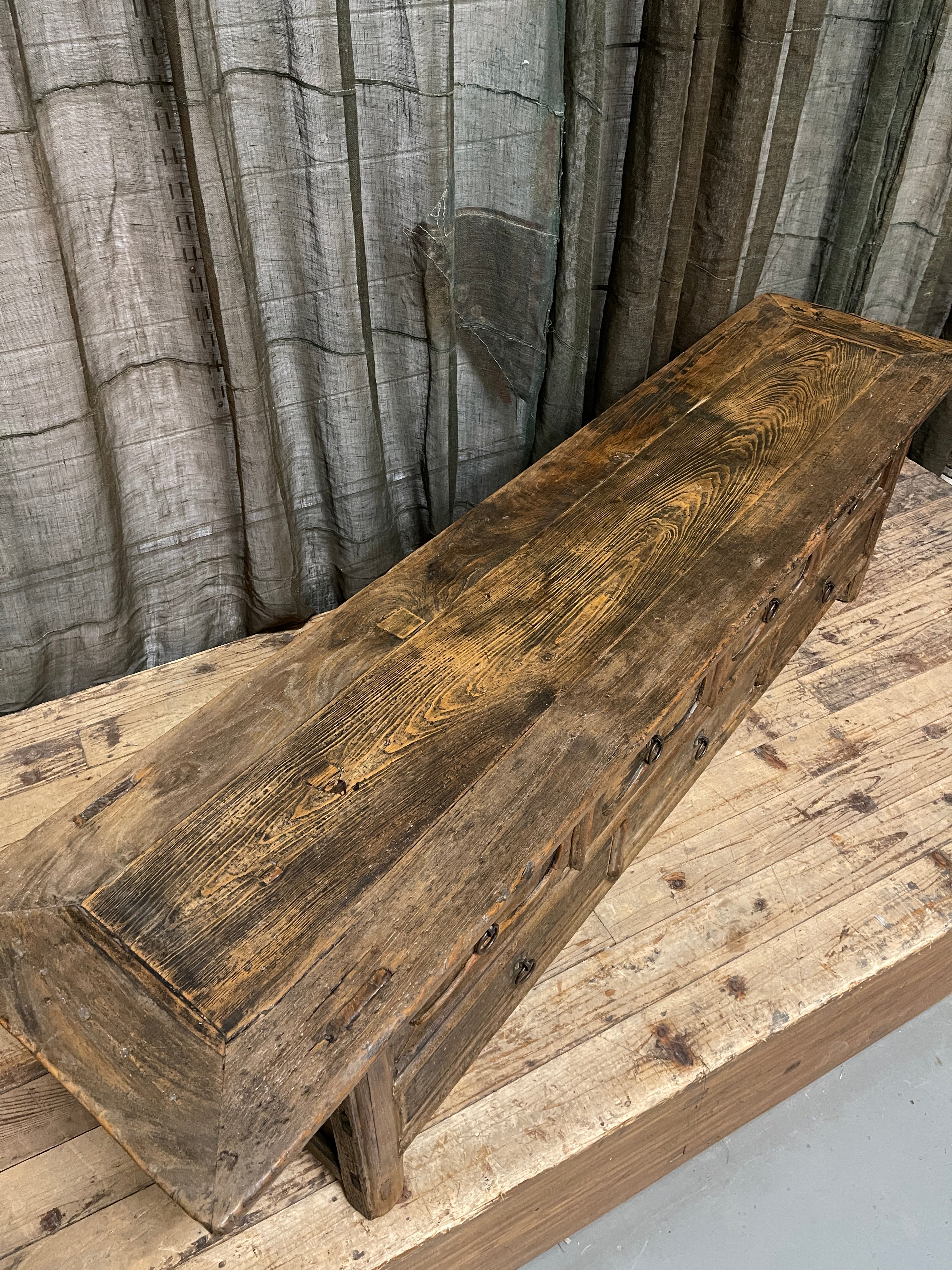 Antique Chinese 7 Drawer Low Table - Elm & Cypress | C.1850