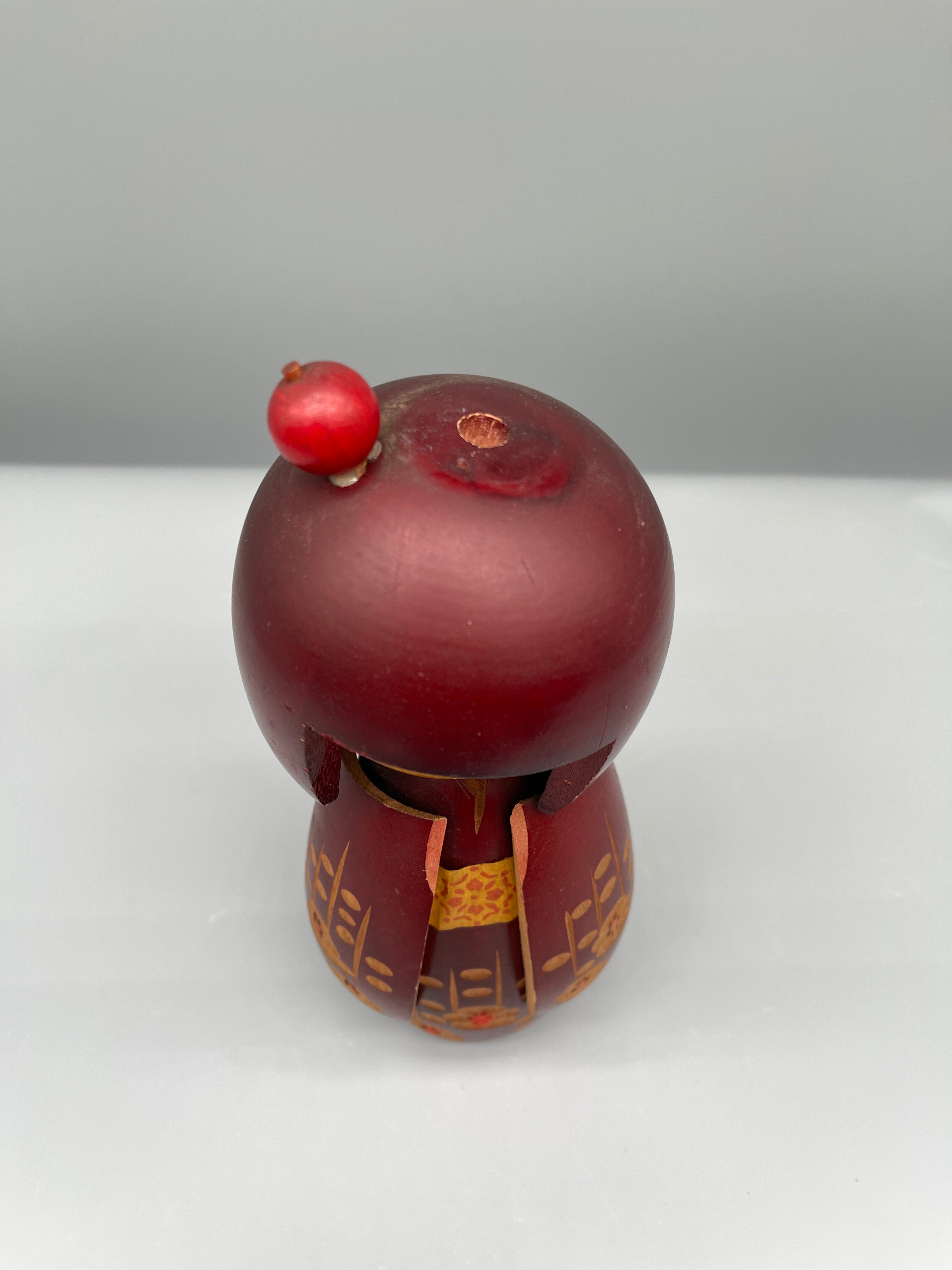 Vintage Japanese Sosaku Kokeshi Doll - Red Kimono with Blossoms | c.1960